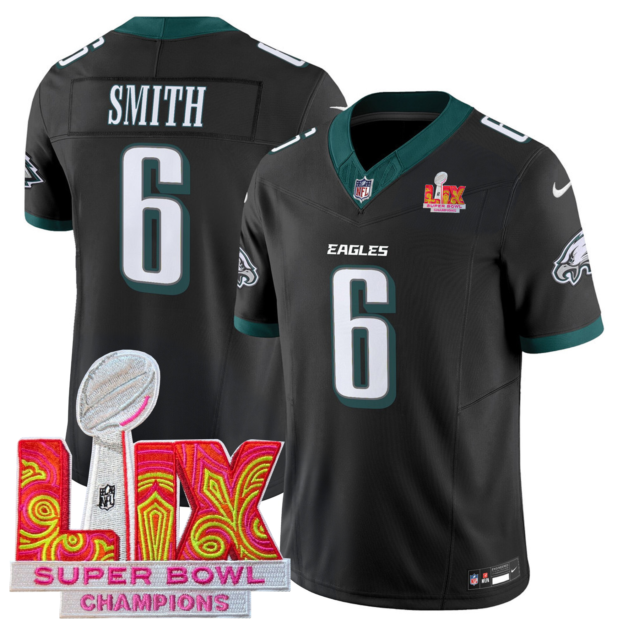 Men's Philadelphia Eagles Jersey - Super Bowl LIX Champions Patch