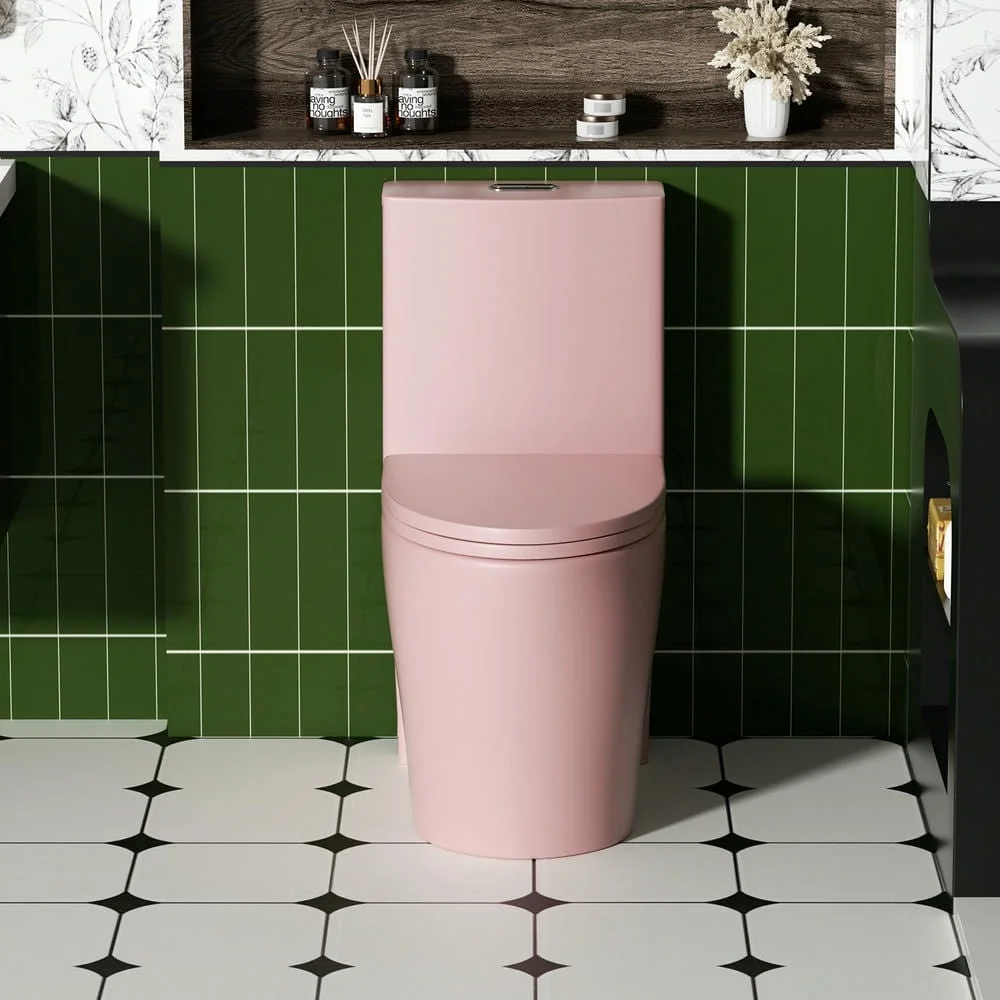 Spaco 1.1/1.6 GPF Dual Flush One-Piece Toilet, Button on Tank top S-trap 12 inches, Elongated Bowl with Soft Close Seat, Water-Saving MAP 1000g, Comfort Chair Seat ADA Height, Light Gray