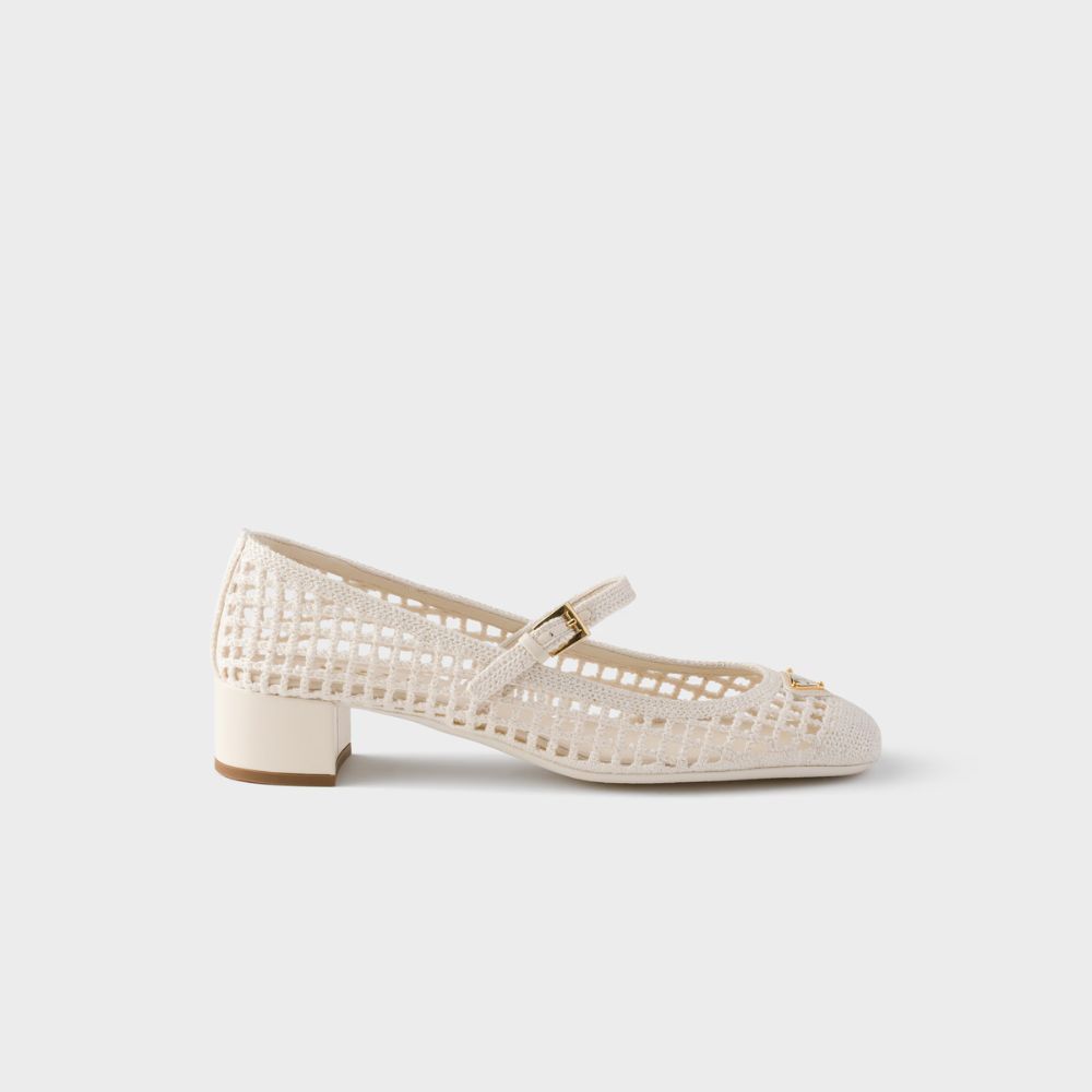 Prada Crochet Buckle Pumps Beige 35mm