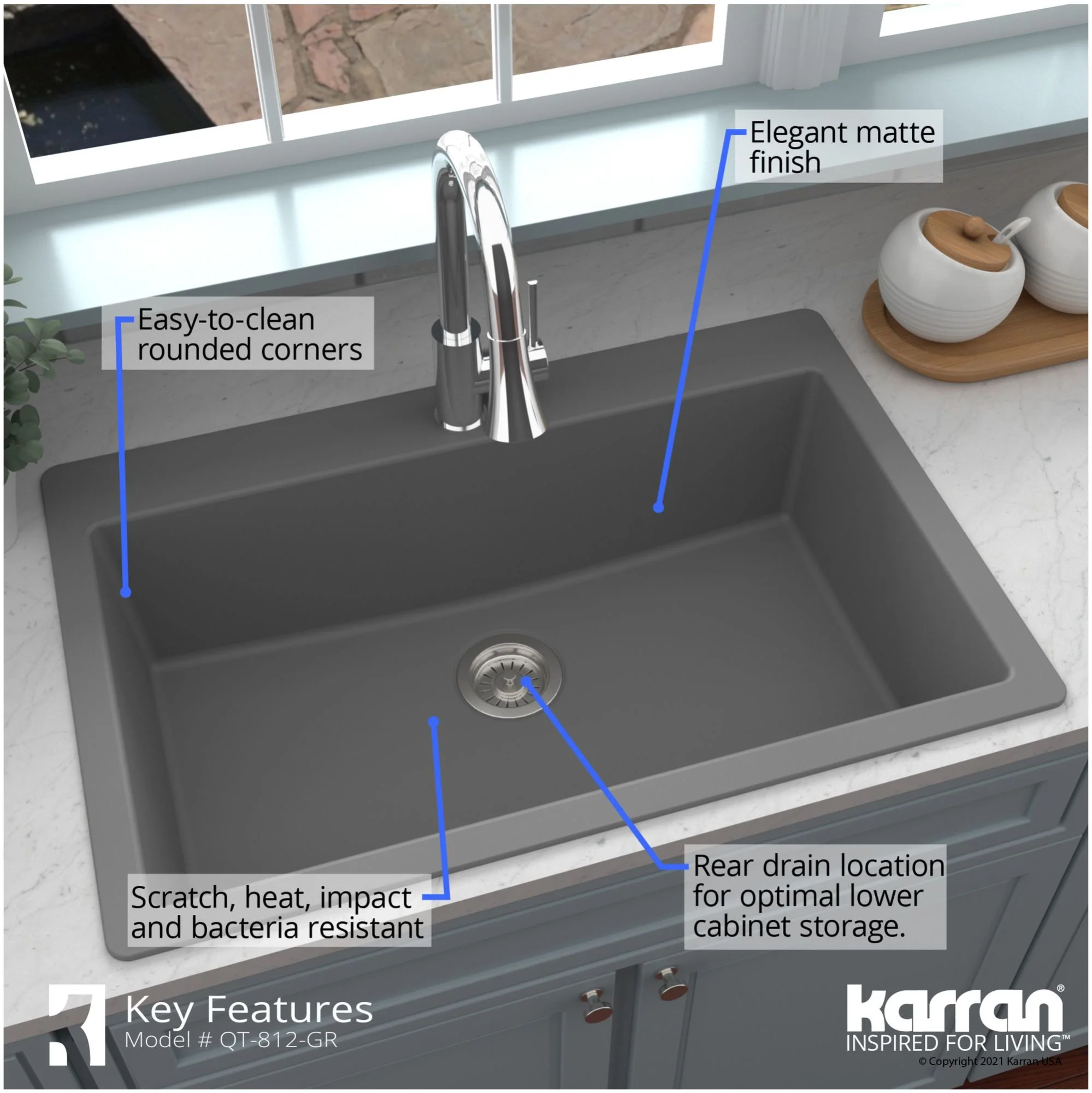 Karran  QT-812 Top Mount 33 in. Large Single Bowl Quartz Kitchen Sink Kit Black