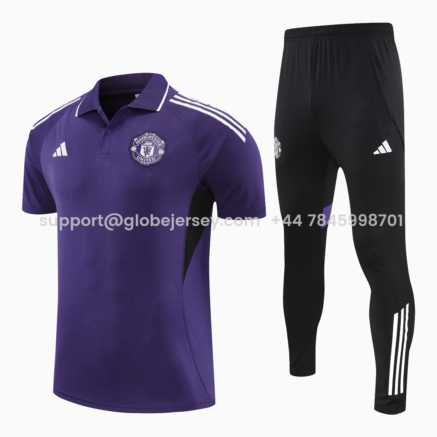 Manchester United 25-26 POLO Short-Sleeve Training Set - Purple Top and Black Pants