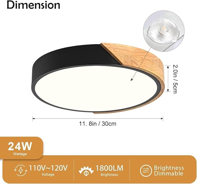 Modern Dimmable Wood Ceiling Light