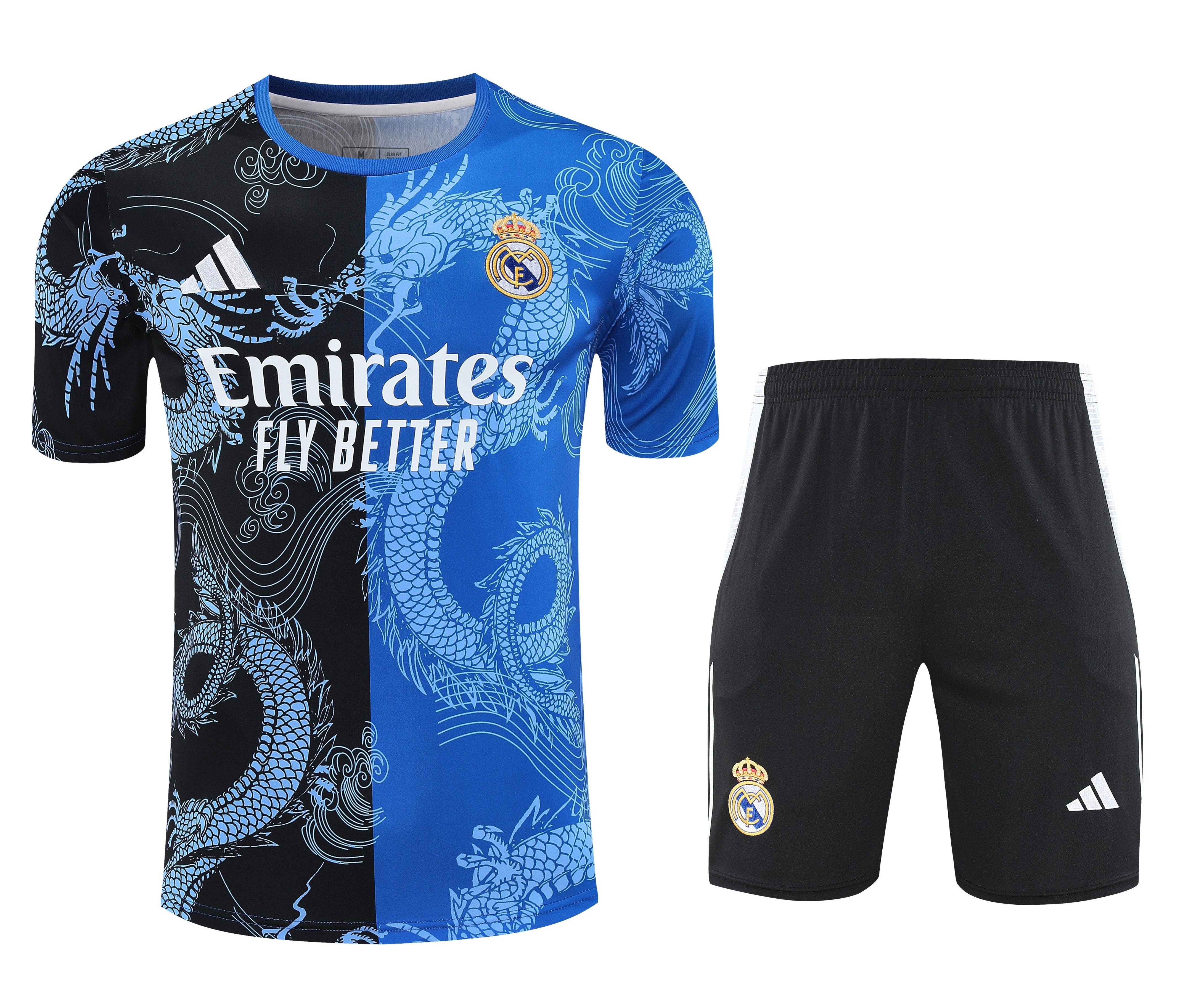 2025-26 Real Madrid short-sleeved training suit black blue Jersey - Adult Set