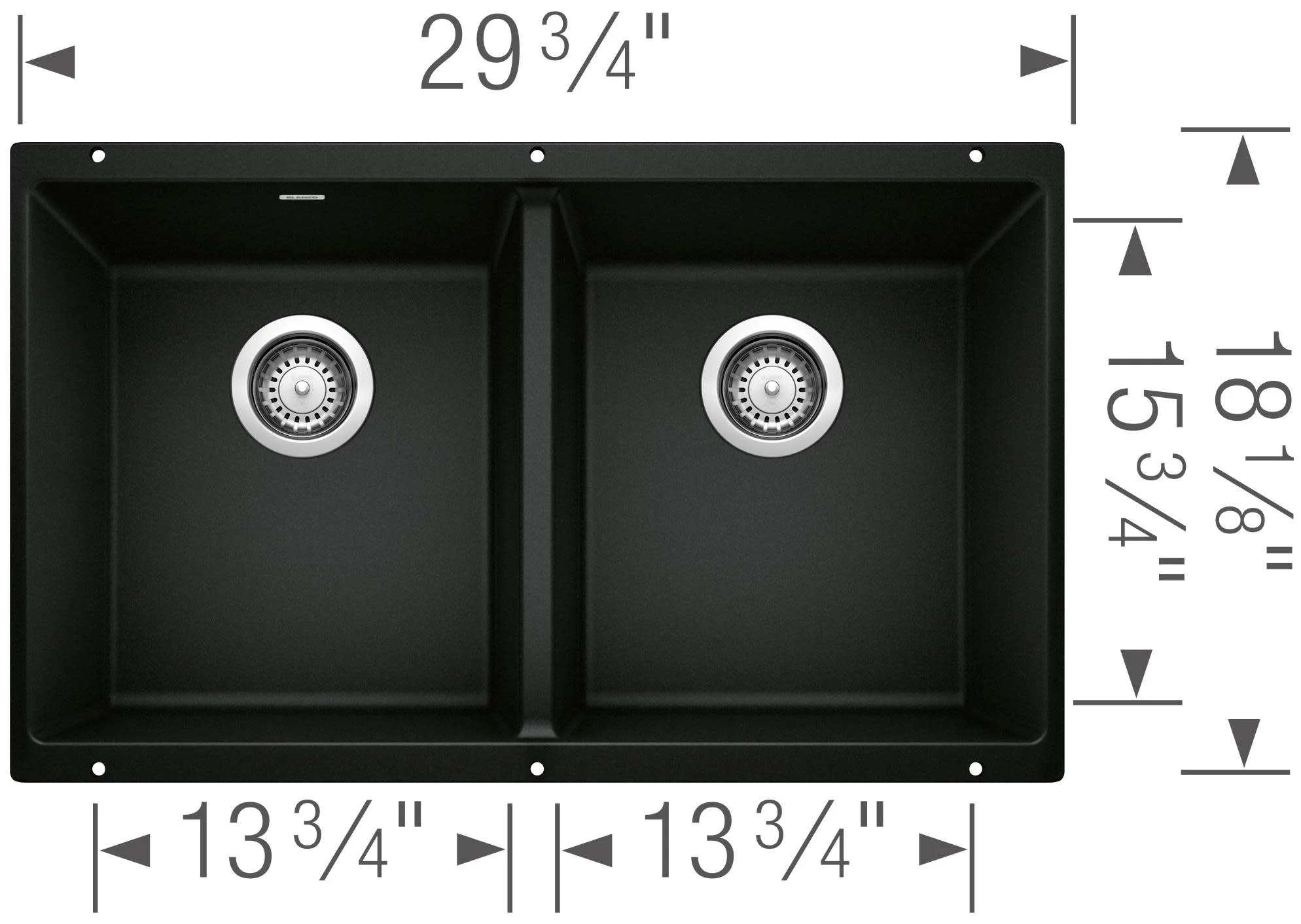 Blanco 442927 Precis Equal Double Bowl Undermount Kitchen Sink, Coal Black