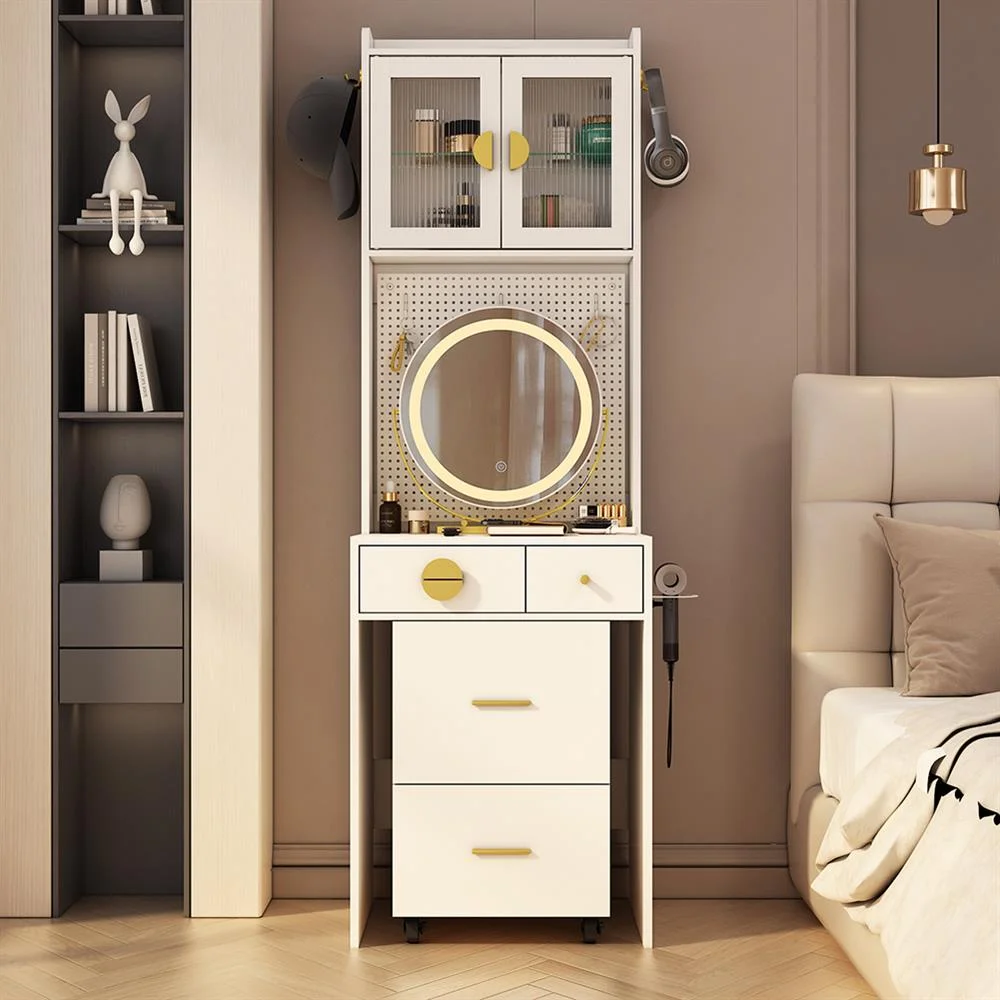 EDOEMSE Table & Chair Vanity Set, Vanity Set,Small Vanity Desk with Mirror and LED Lights, Makeup Table with Charging Station and drawers,Gray