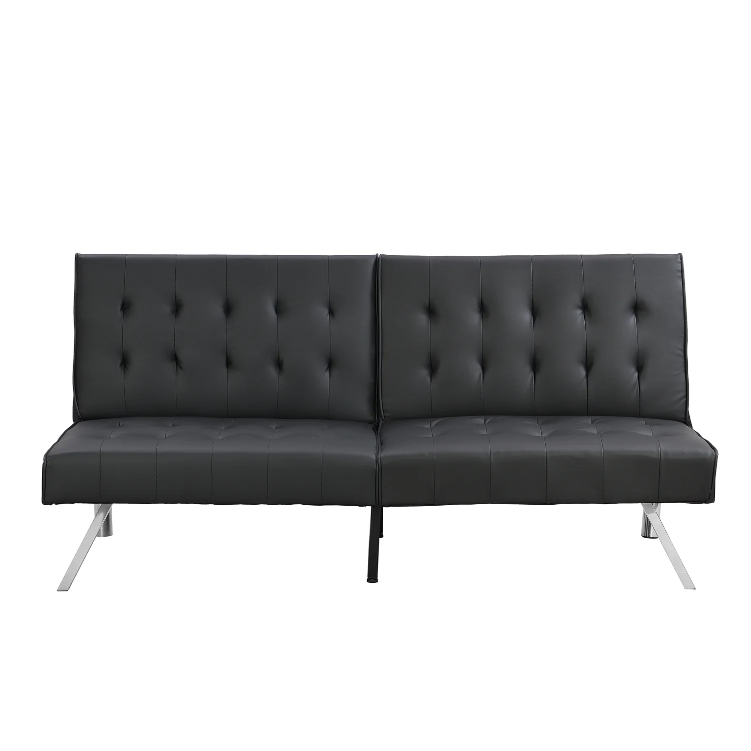 Newboti Wood Frame, Stainless Leg, Futon, Sofa Bed Black Pvc 11707586982191