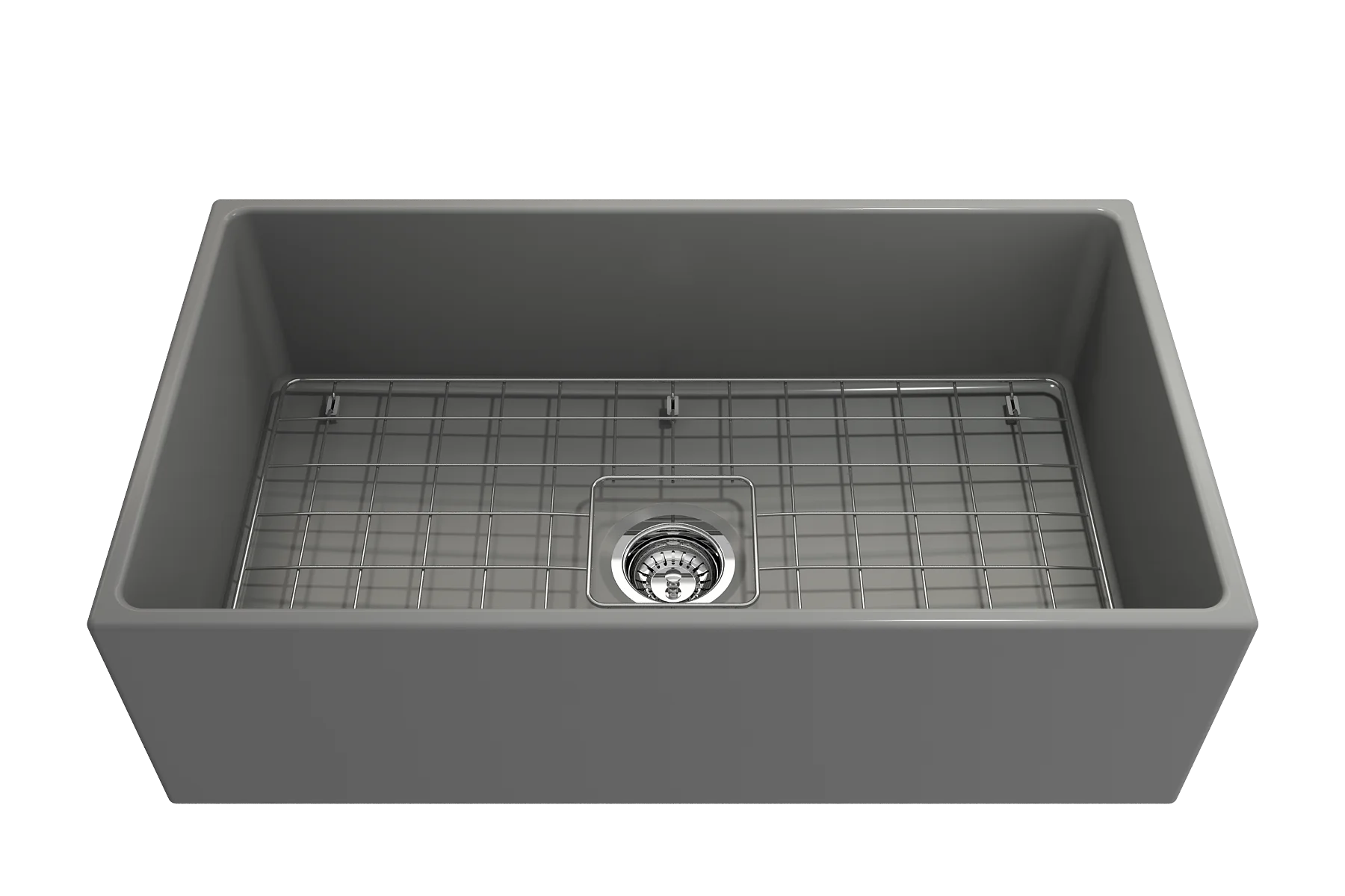 BOCCHI Contempo Apron Front Fireclay 33 in. Single Bowl Kitchen Sink with Protective Bottom Grid and Strainer in White