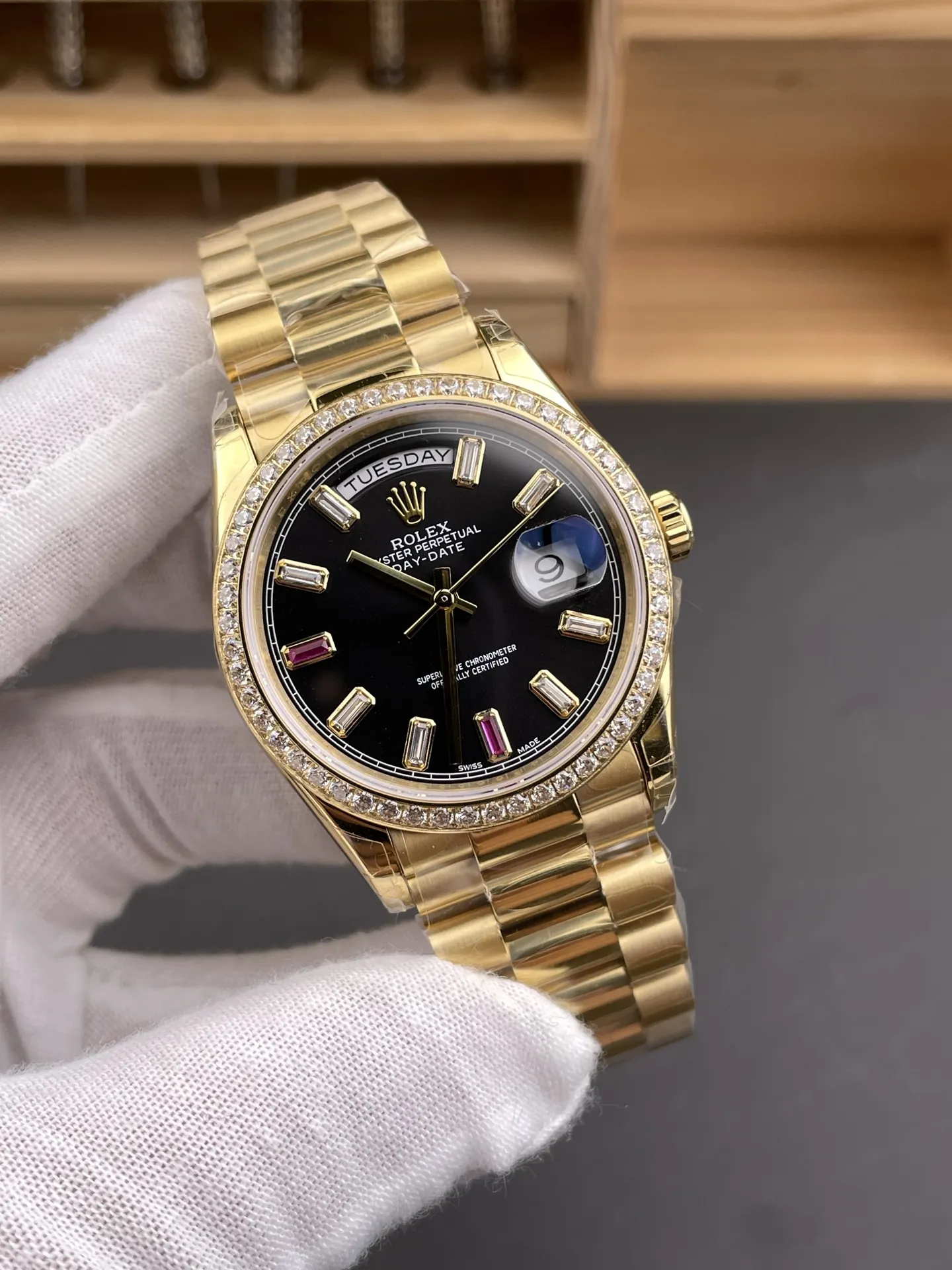 Rolex Day-Date Black Baguette Diamond 36mm