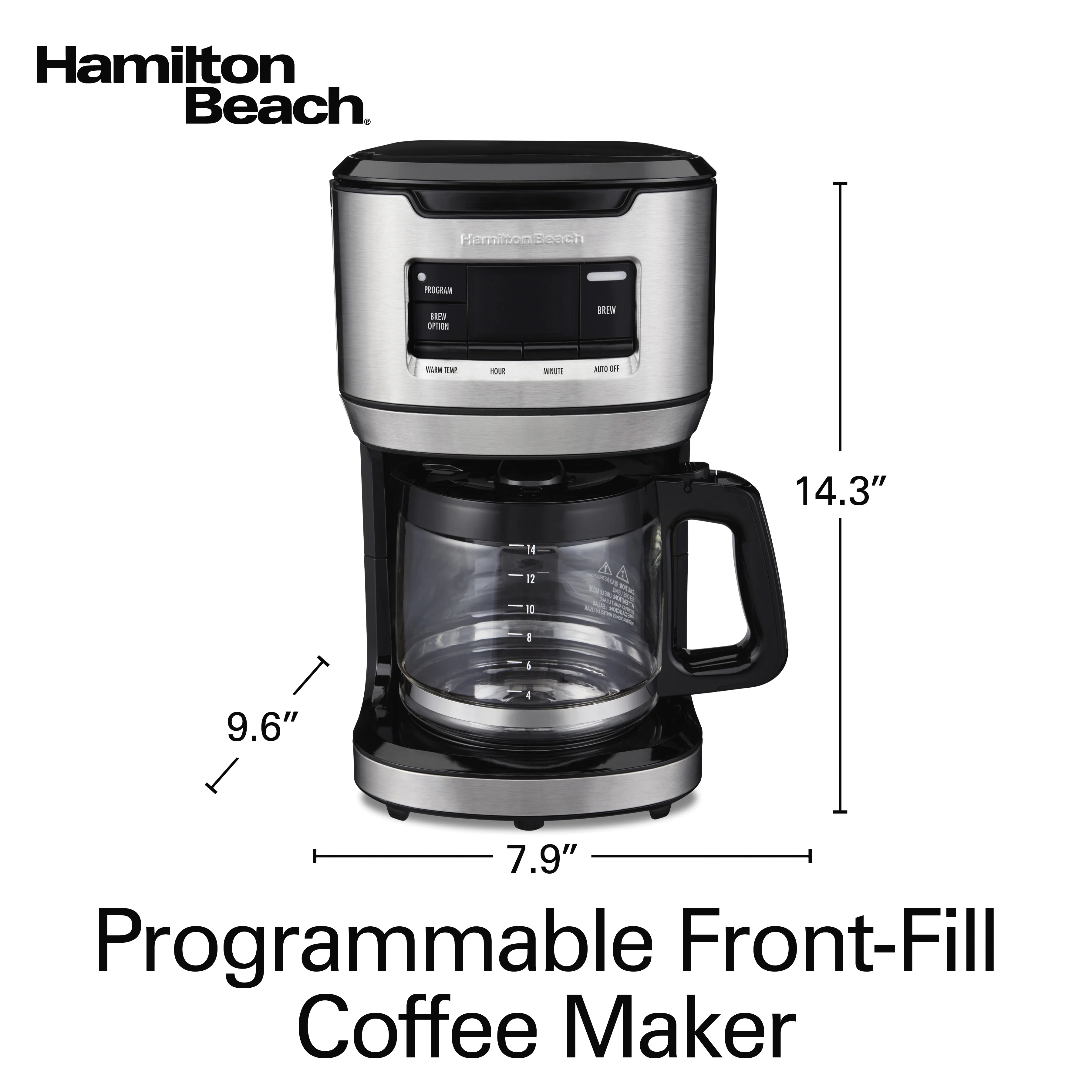 Hamilton Beach Front Fill 14-Cup Programmable Drip Coffee Maker Machine with Glass Coffee Pot, Cafetera, Black