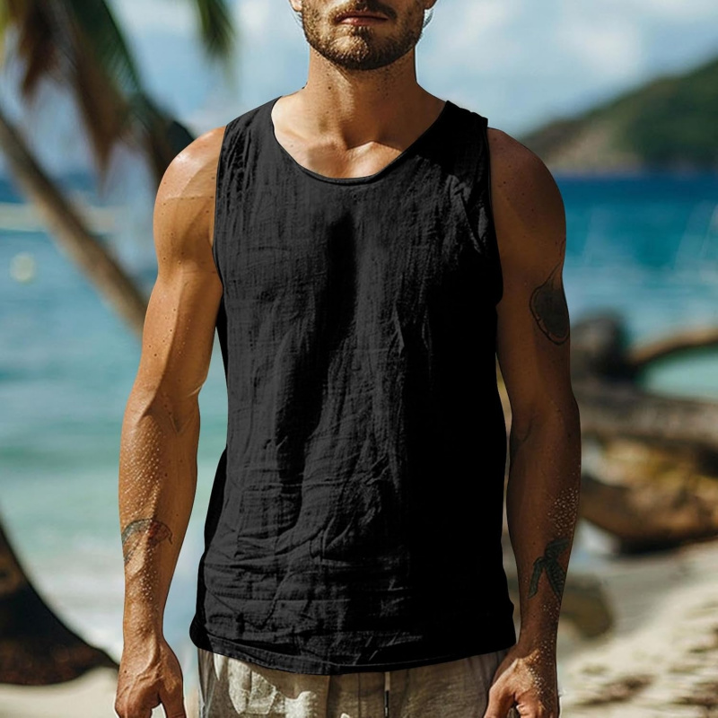 Cotton Linen Tank Tops for Men Summer Casual