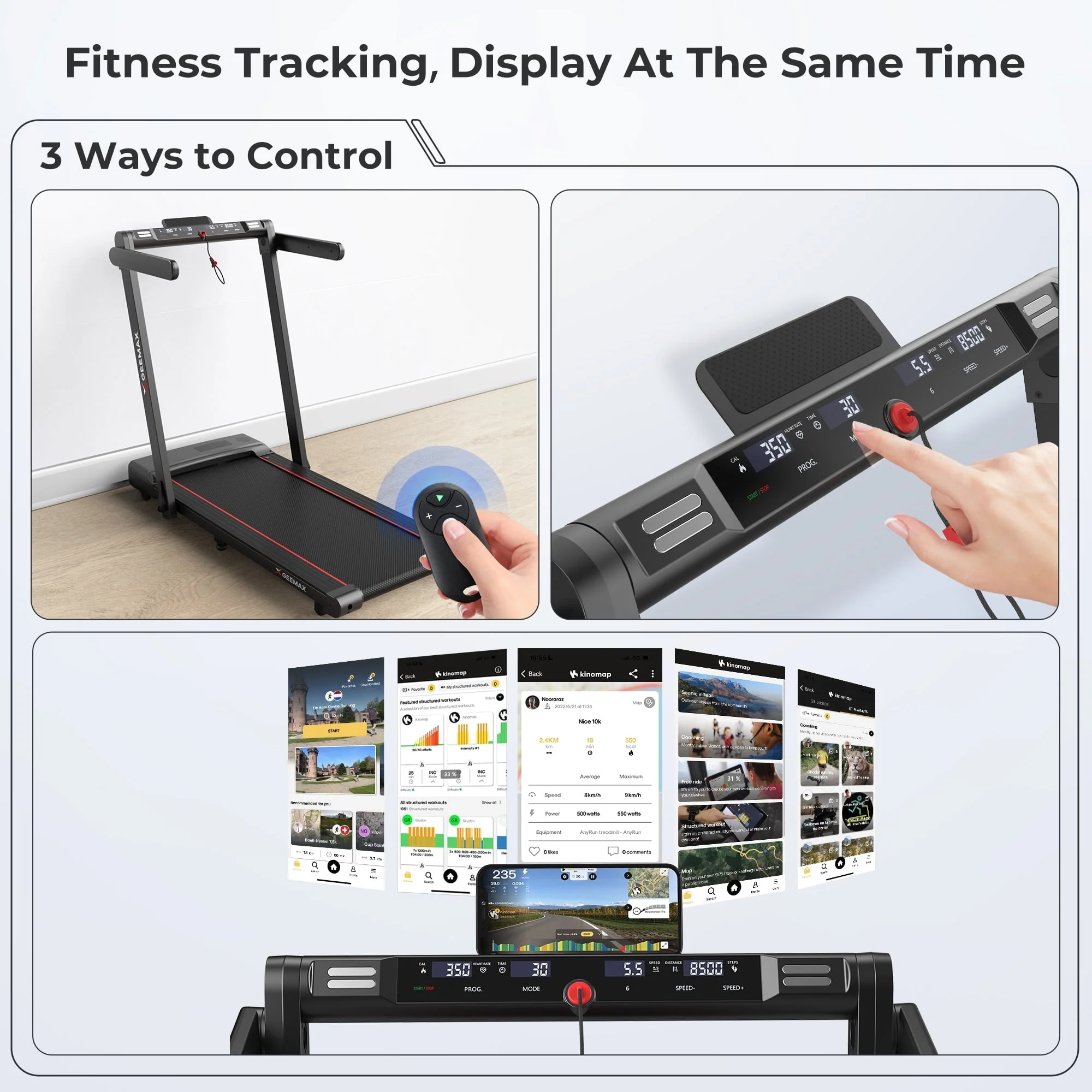 GEEMAX 3.0HP 2 in 1 Dual Display Folding Treadmill Under Desk Treadmill W/APP and 12 Pre-Set Fitness Exercise Programs & Remote Control Electric Treadmill Jogging Machine , 265 lb Capacity 0.6-7.5MPH