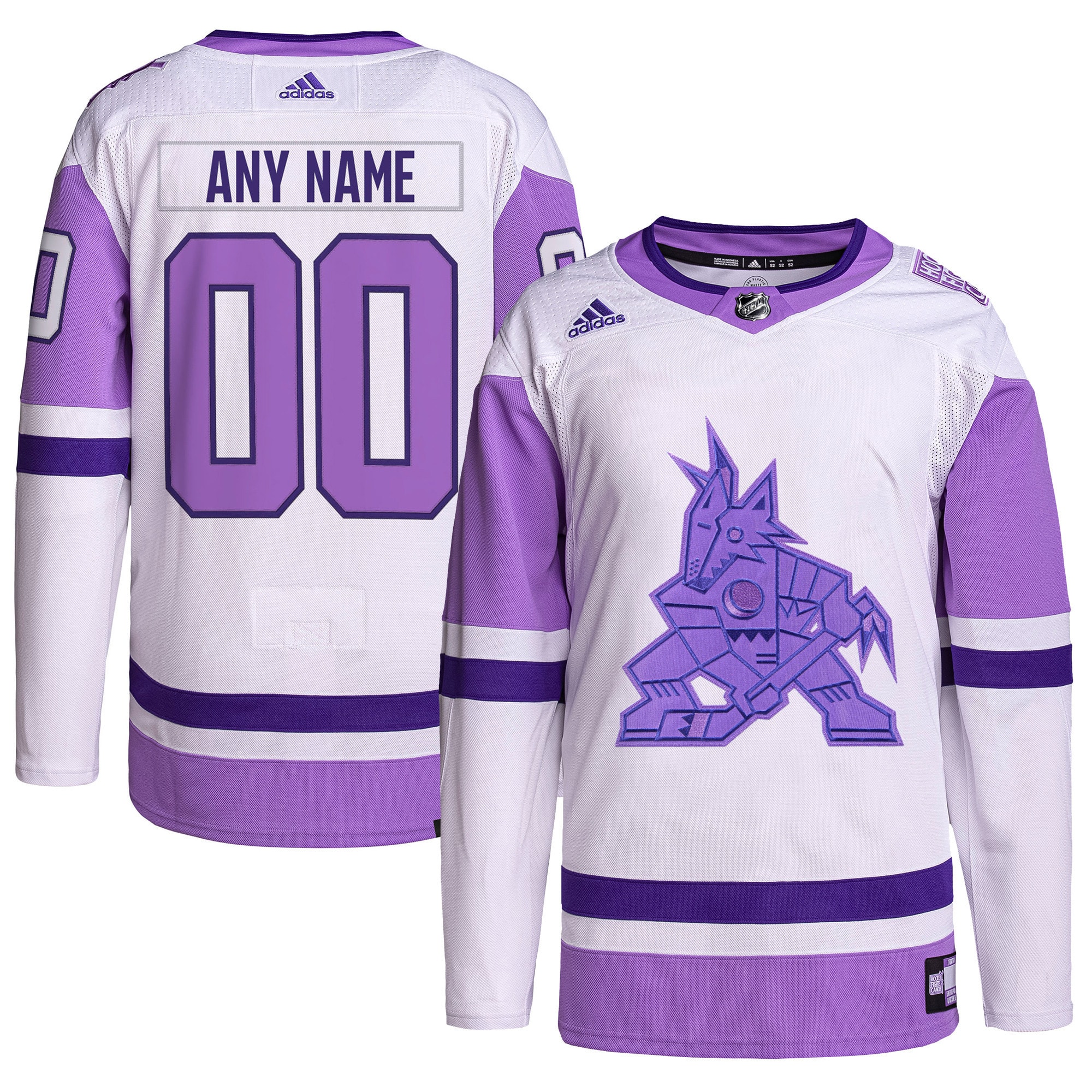 Arizona Coyotes  Hockey Fights Cancer Primegreen  Custom Jersey – White/Purple