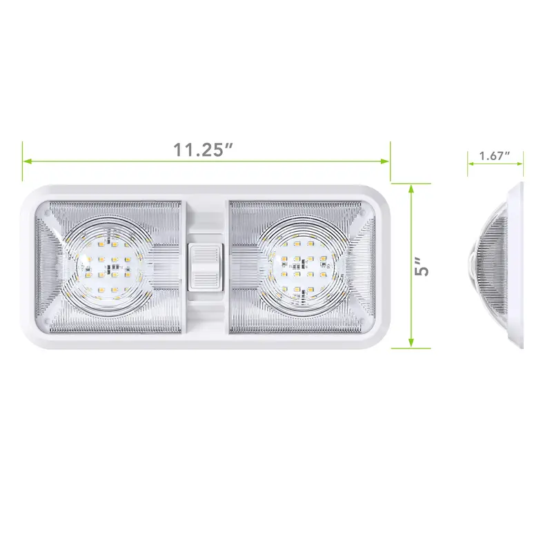 2 Pack RV LED Ceiling Double Dome Light Fixture with ON/OFF Switch Interior Lighting for Car/RV/Trailer/Camper/Boat DC 12V Natural White 4000-4500K 48X2835SMD