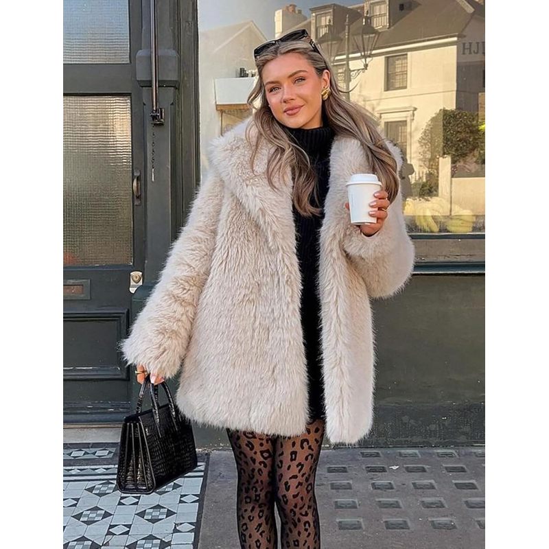 Women's Faux Fur Coats Warm Mid Long Furry Jackets