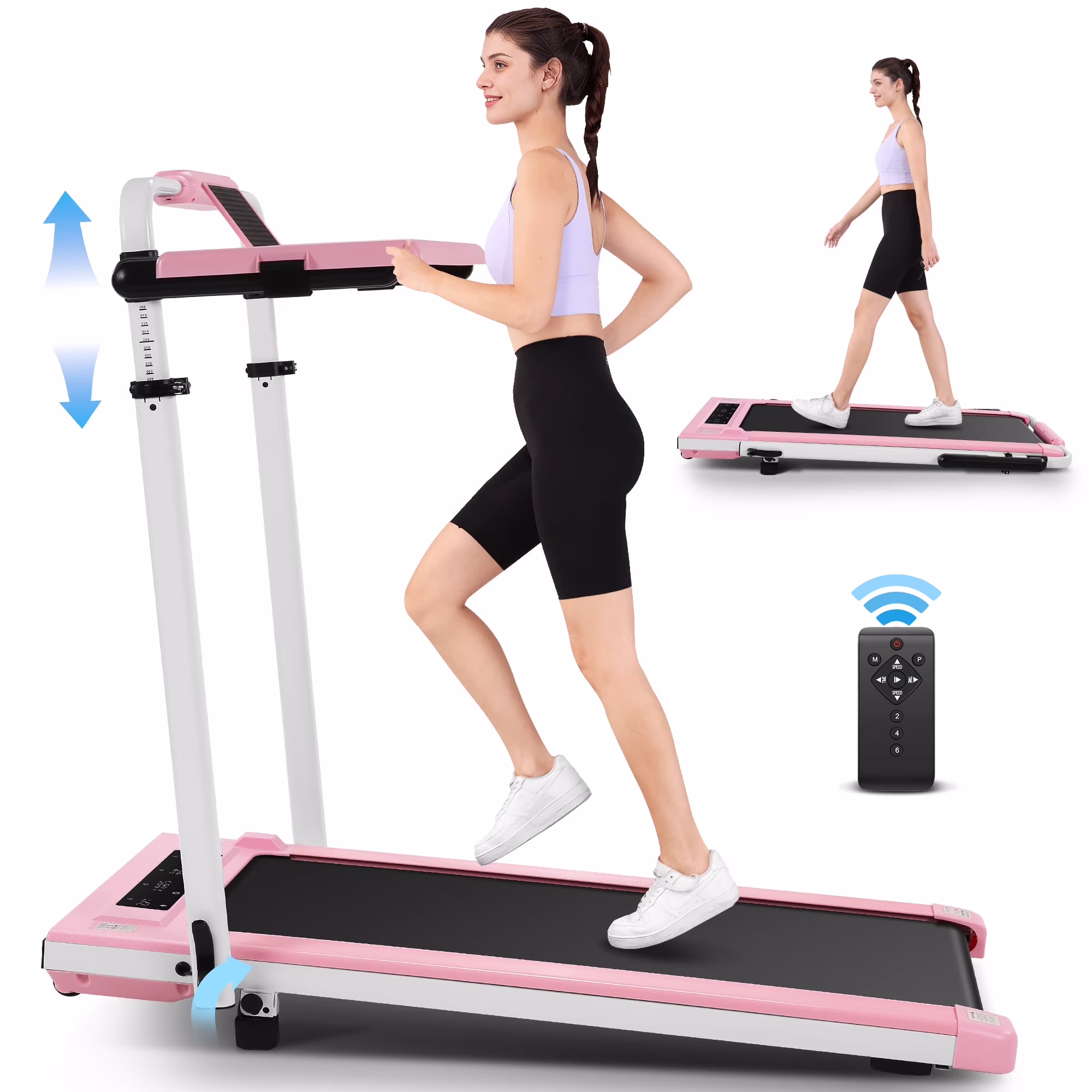Simpfree 3 in 1 Under Desk Treadmill with Removable Desk, Walking Pad with Height Adjustable Armrests, LED Touch Screen, Remote Control, 0.5-7.5 mph