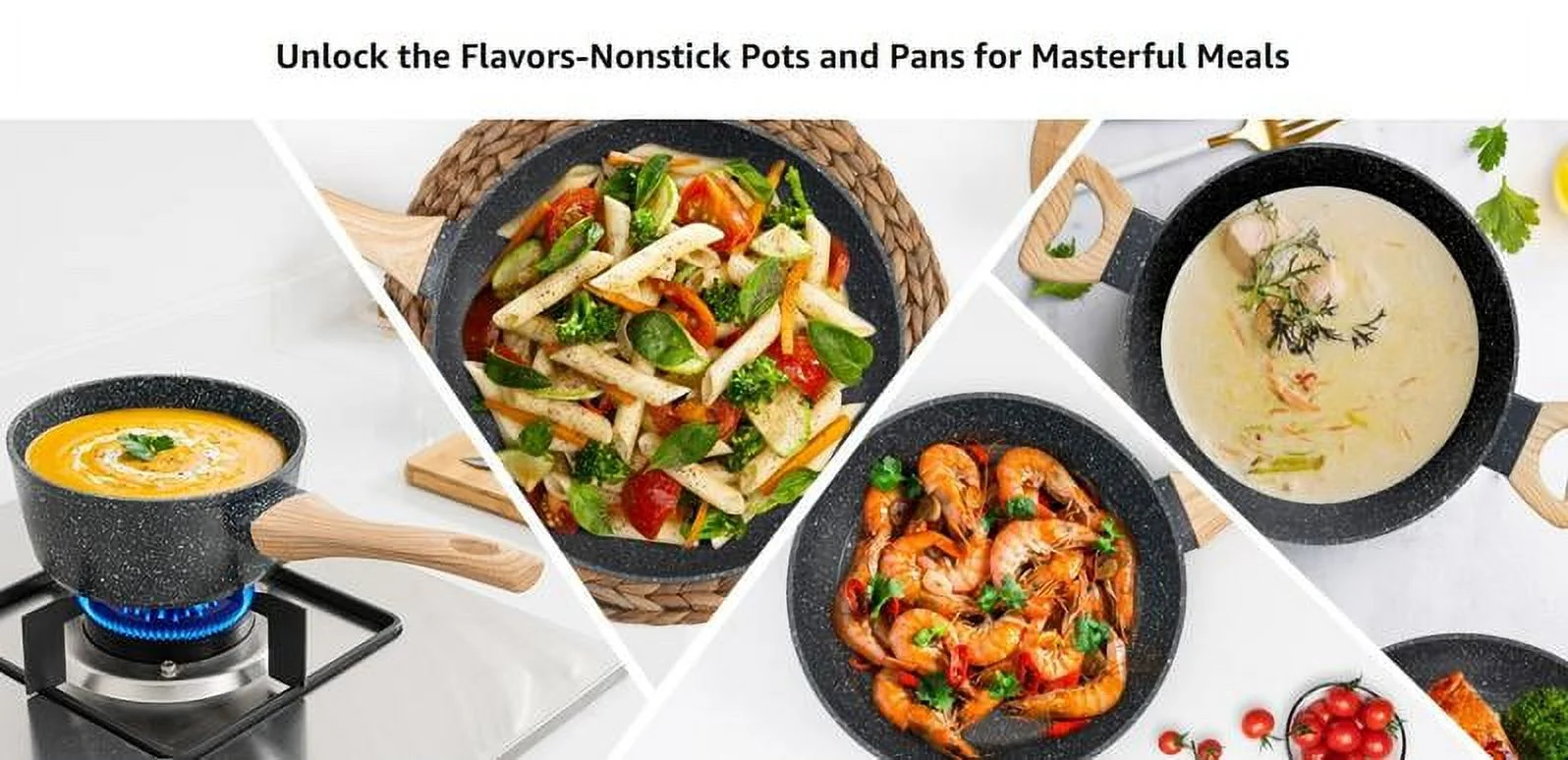 12pcs Pots and Pans Set Non Stick Kitchen Cookware Sets Induction Cookware Nonstick Granite Cooking Set with Frying Pans, Saucepans, Steamer
