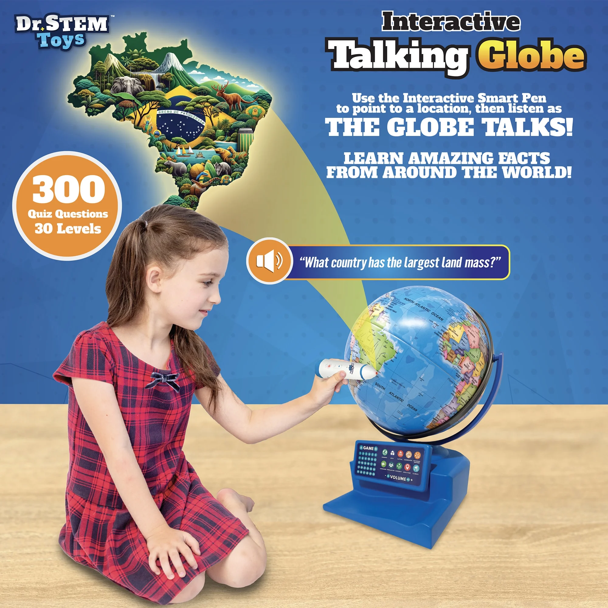 Dr. STEM: Interactive Talking Globe - Touch & Learn, Geographic Education Learning Set, Smart Pen, Electronic Game Panel, 300 Quiz Questions, Kids 6+