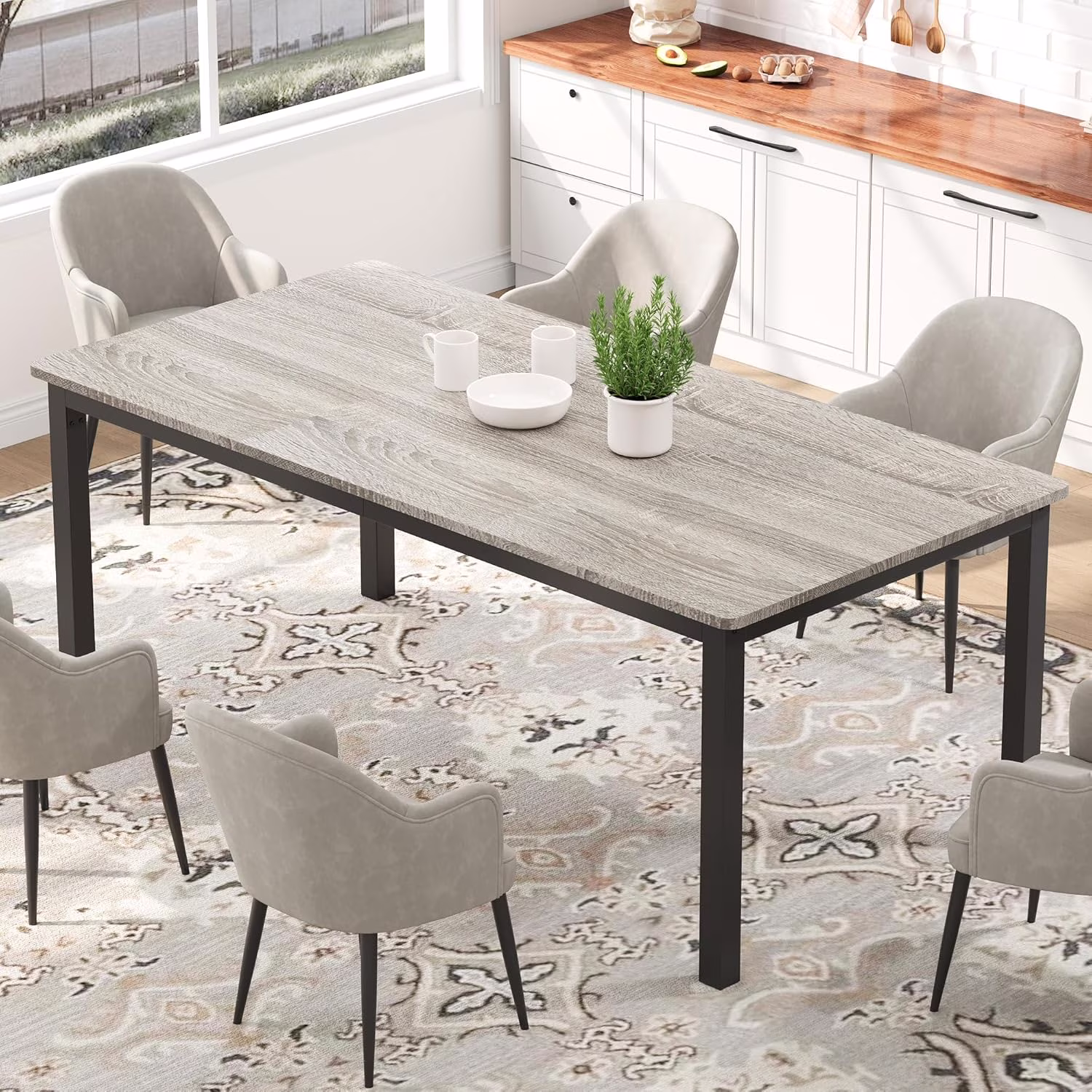 71 Inch Industrial Dining Table, Large Rectangle Kitchen Table with Metal Legs, Round Corners, Wooden Conference Tables Writing Desk for Dining Room, Living Room