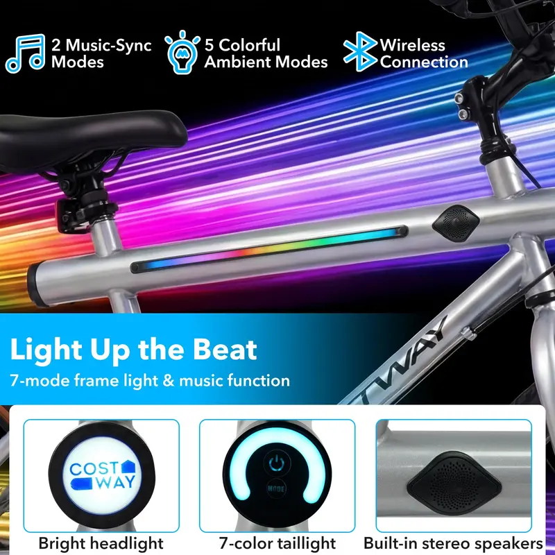 20-Inch LED Cycling Bike with Dual Speakers and Ambient Lighting