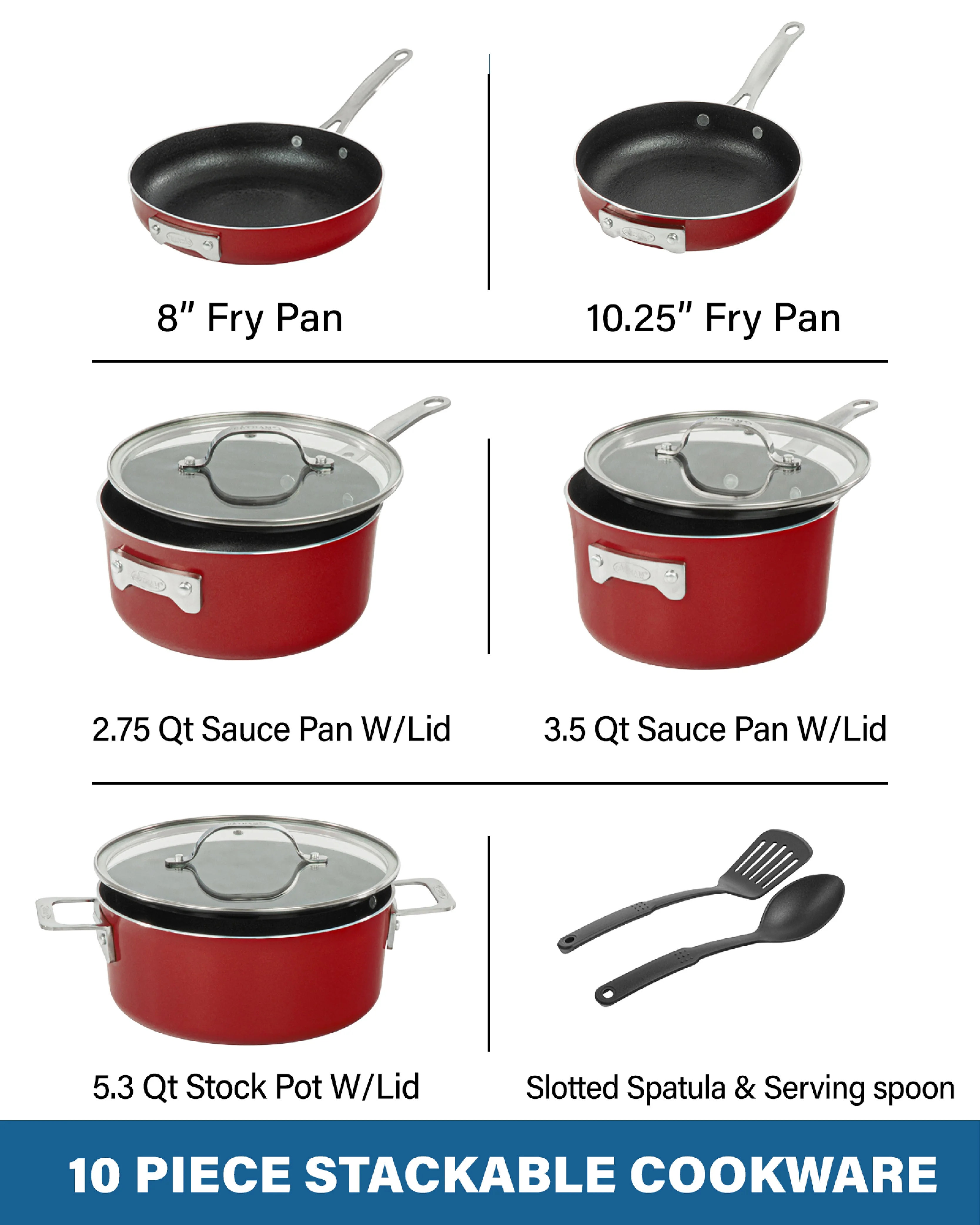 Gotham Steel Stackmaster 10 Pc Copper Pots and Pans Set Non Stick Cookware Set with Kitchen Utensils, Induction Ready, Non Toxic Nesting Design for 50% Space Saving, Oven and Dishwasher Safe