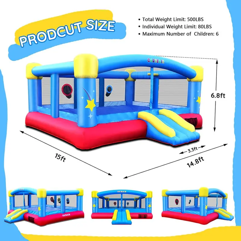 15′ x 14.8′ Inflatable Bounce House – Dual Basketball Hoops. Reinforced PVC. Holds Up to 6 Kids