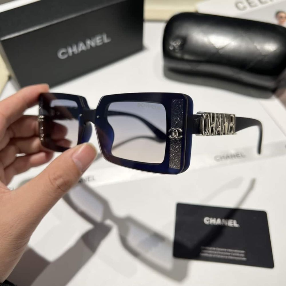 Chanel Rectangle Shiny Design Gradient Sunglasses Deep Blue
