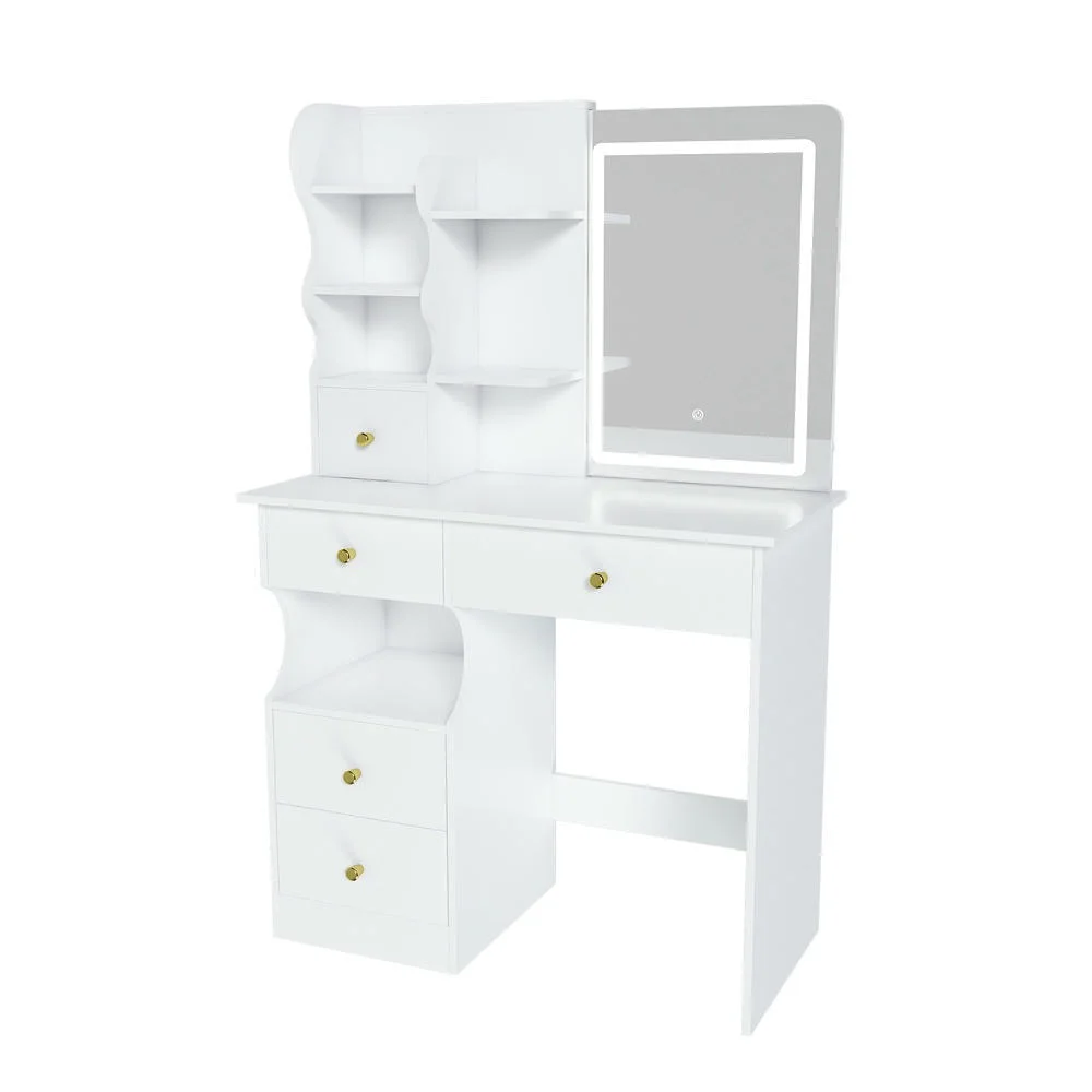 Kadyn Vanity Desk with Lighted Mirror, Vanity Table and Chair Set with 2 Drawers, Dressing Table Makeup Desk with 1 Door, Retro Gray