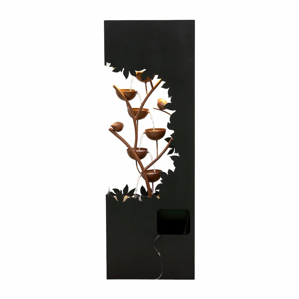 Hi-Line Gift Ltd. Black LED Fountain with Hollowed Flower & Bowl Design - Outdoor