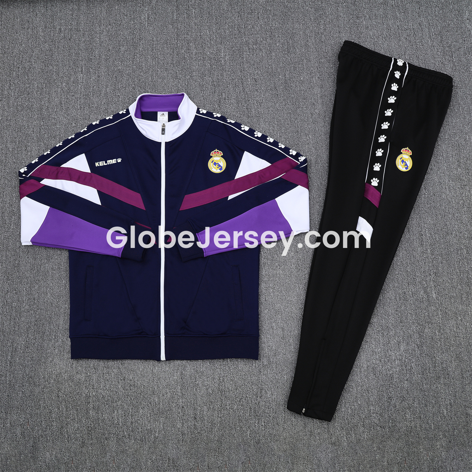 Real Madrid 25-26 Throwback Jacket Training Tracksuit - Deep Blue and Purple Jackets & Black Pants