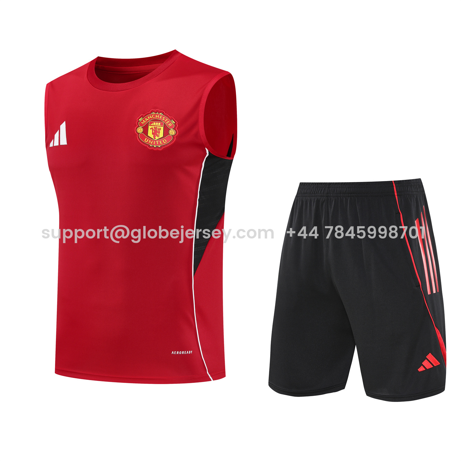 Manchester United 25-26 Vest Training Set - Pure Red Vest & Black Shorts