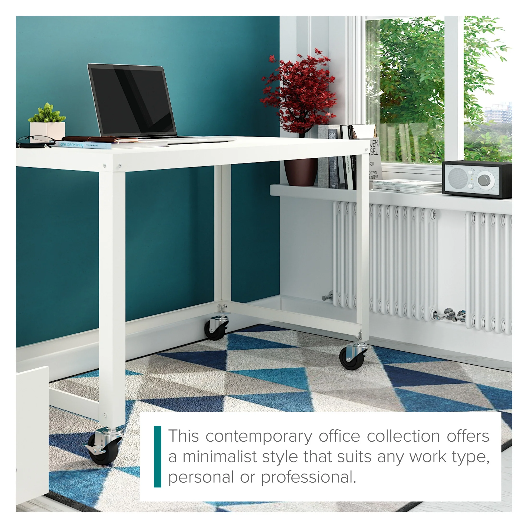 Space Solutions Ready-to-Assemble 48-inch Wide Mobile Metal Desk for Home Office, Navy