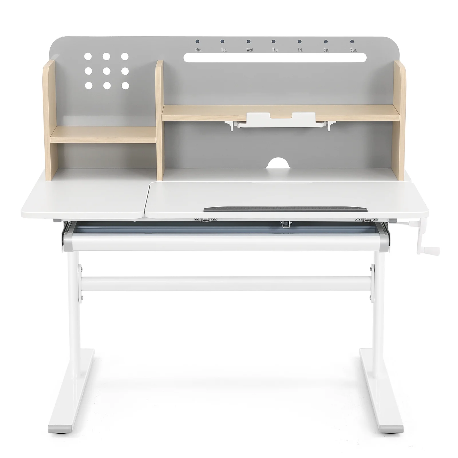 Adjustable Height Ergonomic Kids Study Desk & Chair Set Children Students Drafting Table Home School with Shelf,Drawer(Gray)