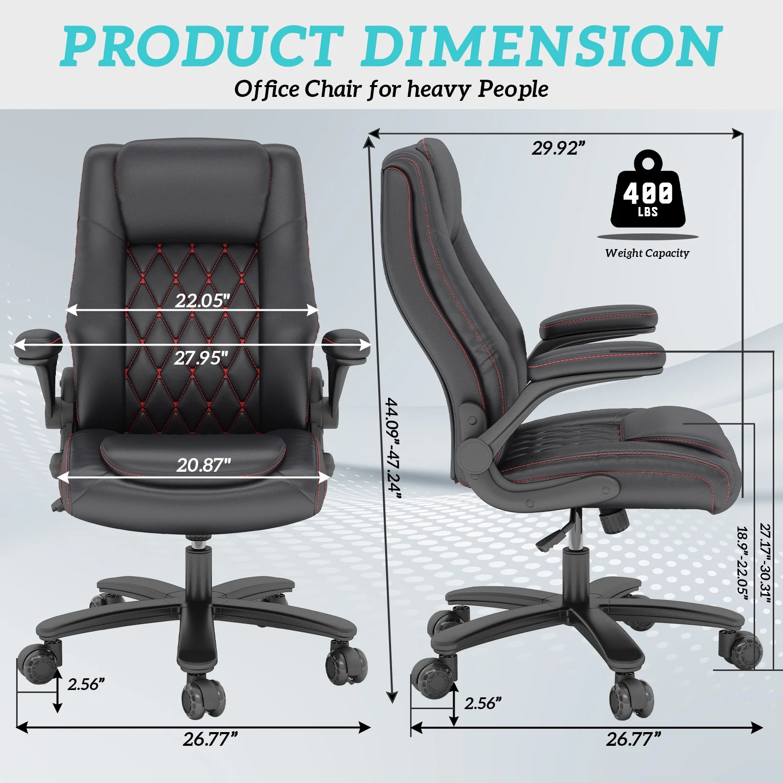 Solfway Big and Tall Office Chair 400LBS, High Back Black Leather Executive Office Chair, Computer Desk Chair with Adjustable Flip-up Arms, Wheels and Lumbar Support