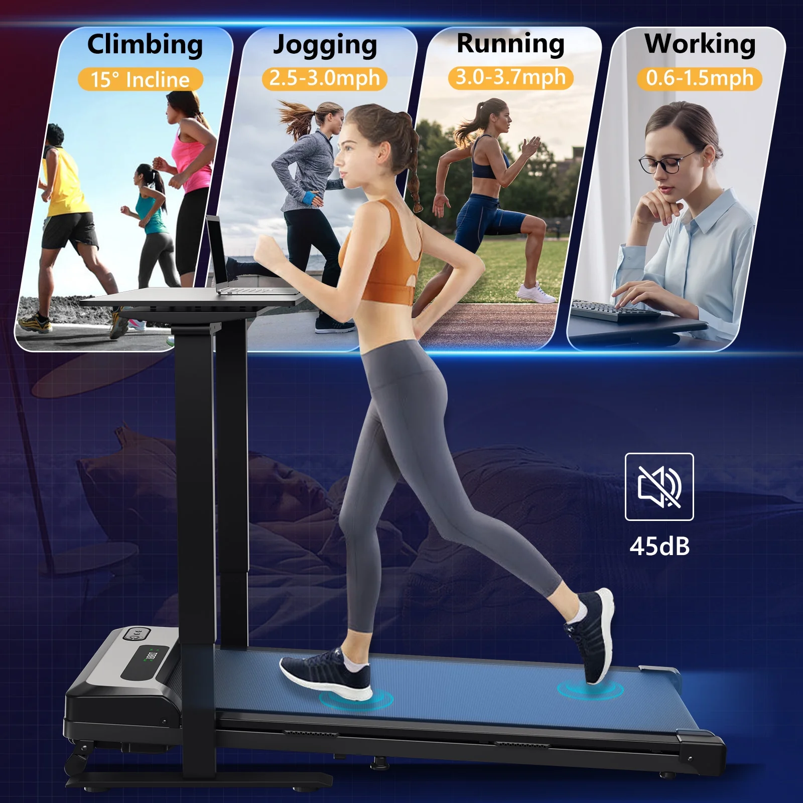 CoolHut Walking Pad, Under Desk Treadmill, 4-in-1 Home/Office Treadmill, Compact and Portable Foldable Treadmill, No Installation, Low Noise, LED Display,300 lb. Capacity with Remote Control