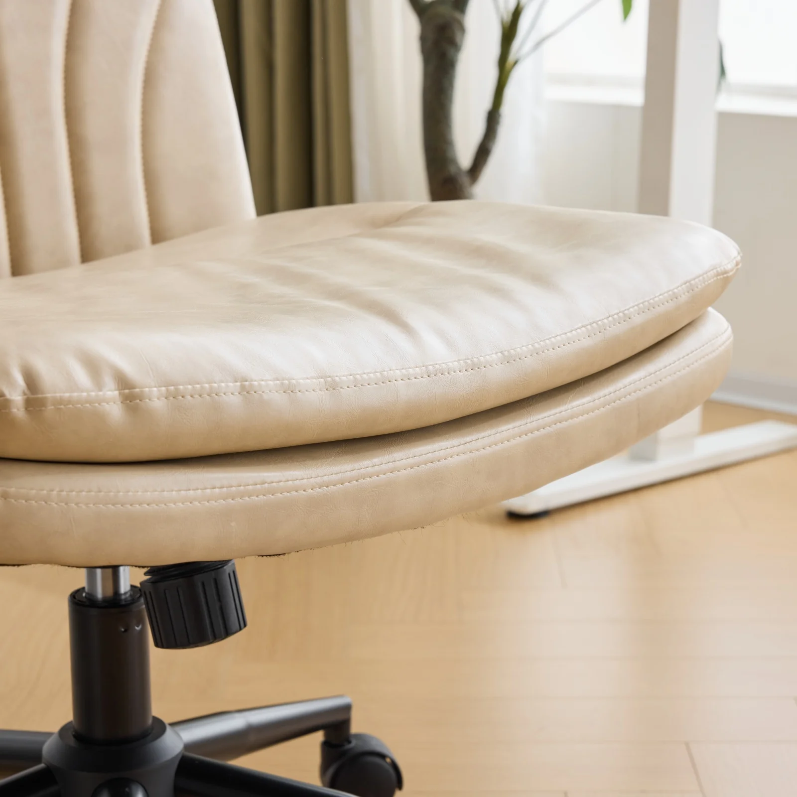 Ktaxon Armless Office Chair Swivel Study Chair Adjustable Desk Chair with Criss Cross Legs and Wheels for Conference and Home Faux Leather Gray