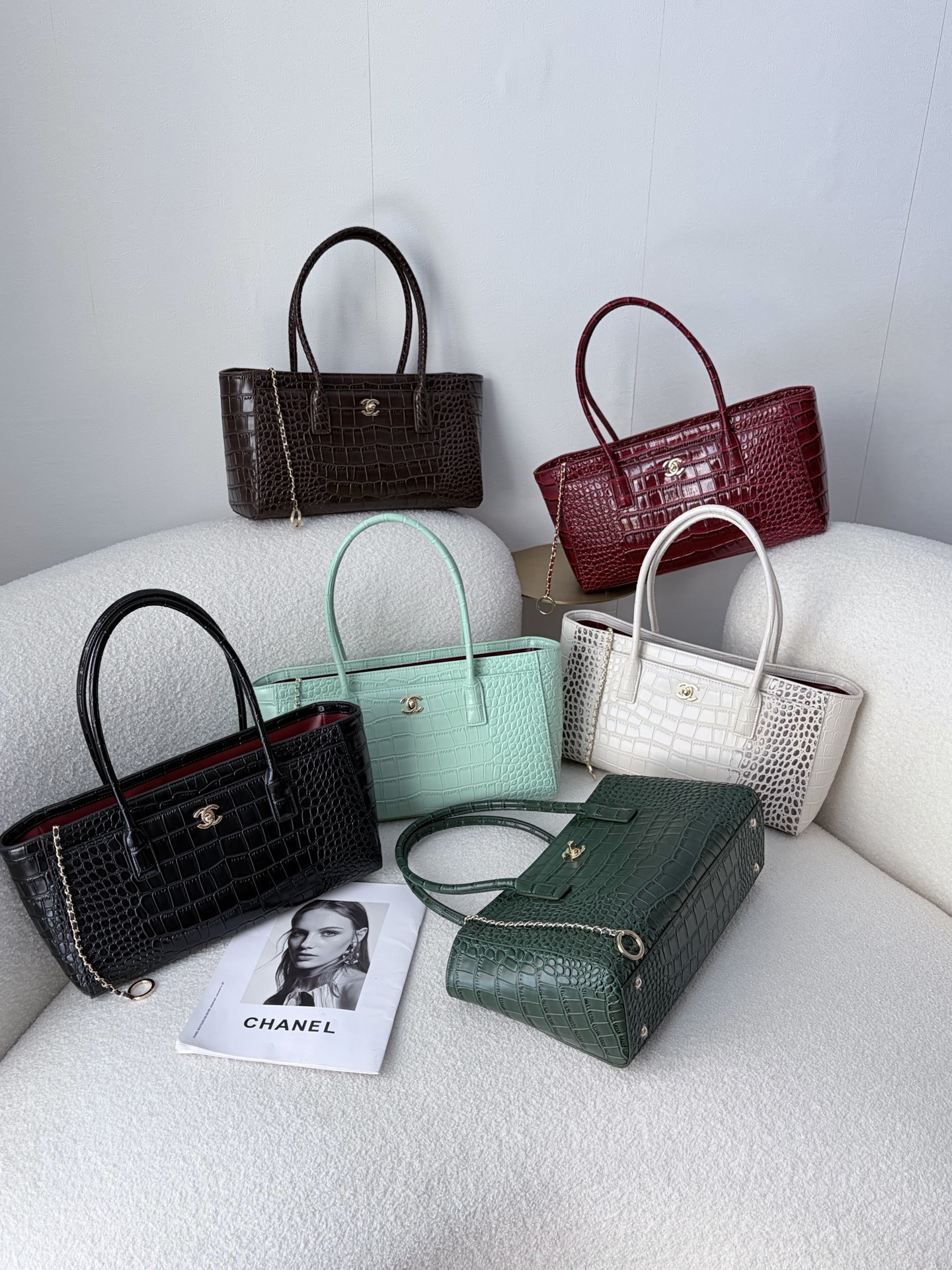 Chanel Croc-Embossed Shopping Tote Bags