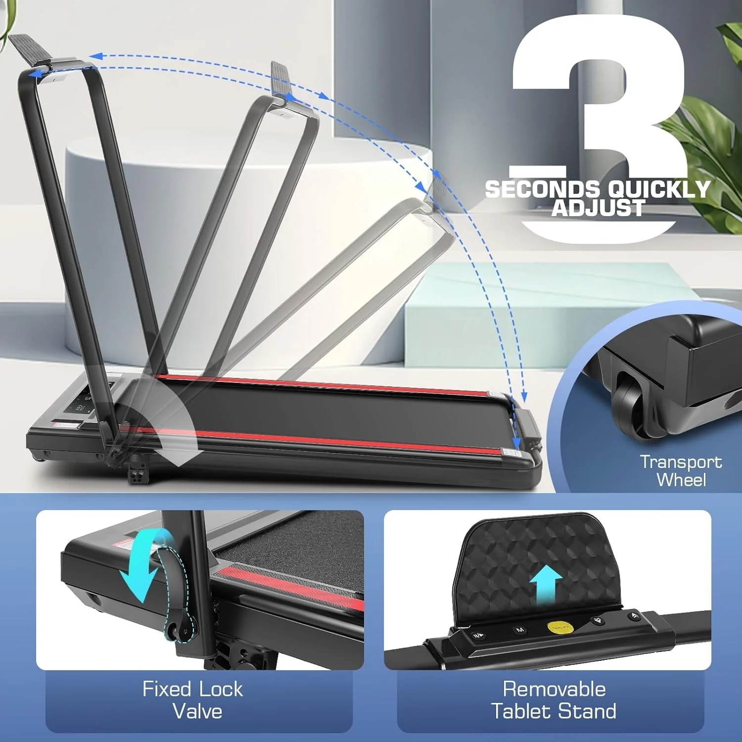 2 in 1 Folding Walking pad Treadmill, Jogging Running Under Desk Treadmill with Remote Control,Portable-Slim-Compact Treadmill for Home&Office（Black）