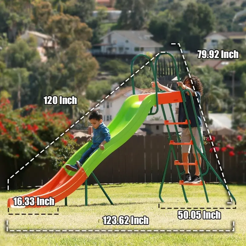 10 ft Freestanding Plastic Playground Slide – Safe Backyard Slide for Kids Ages 4–8