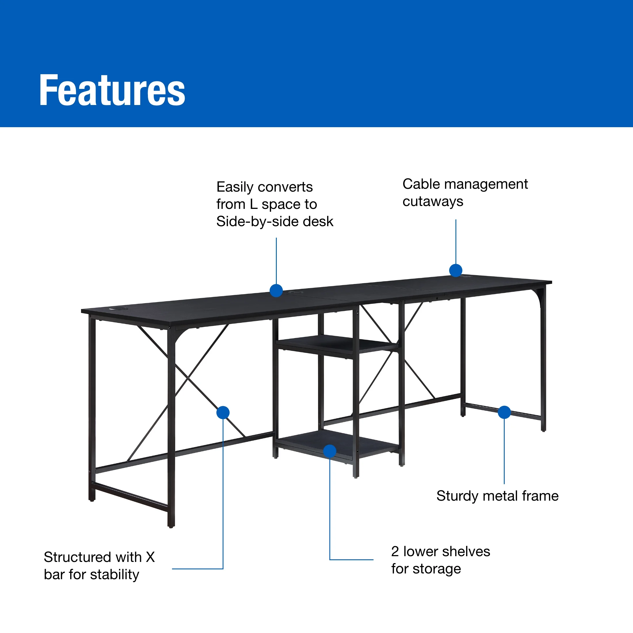 Mainstays Two-Way Convertible Desk with Lower Storage Shelf, Charcoal, for Adults and Teens