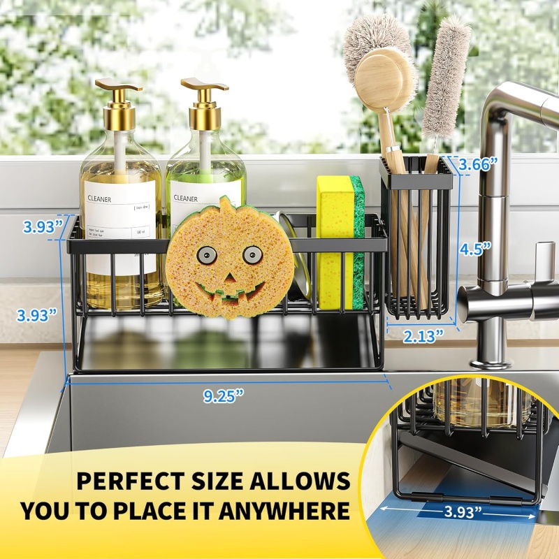 SINKLY Kitchen Sink Caddy Organzier with High Brush Holder
