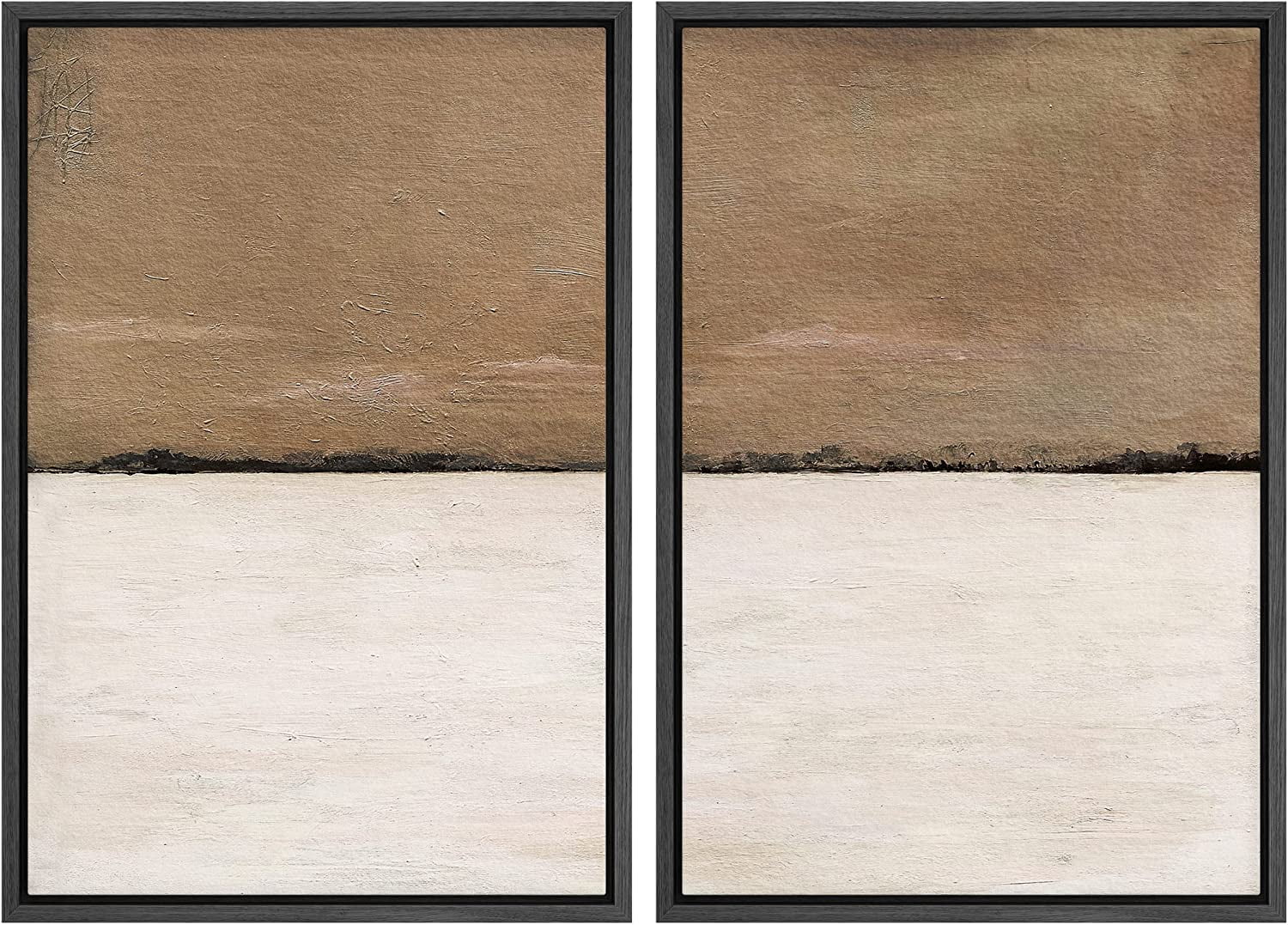 IDEA4WALL Framed Canvas Print Wall Art Set of 2 Brown Tan Pastel Landscape Geometric Abstract Modern Art Decorative Contemporary Bohemian Artwork for Bedroom, Office - 16