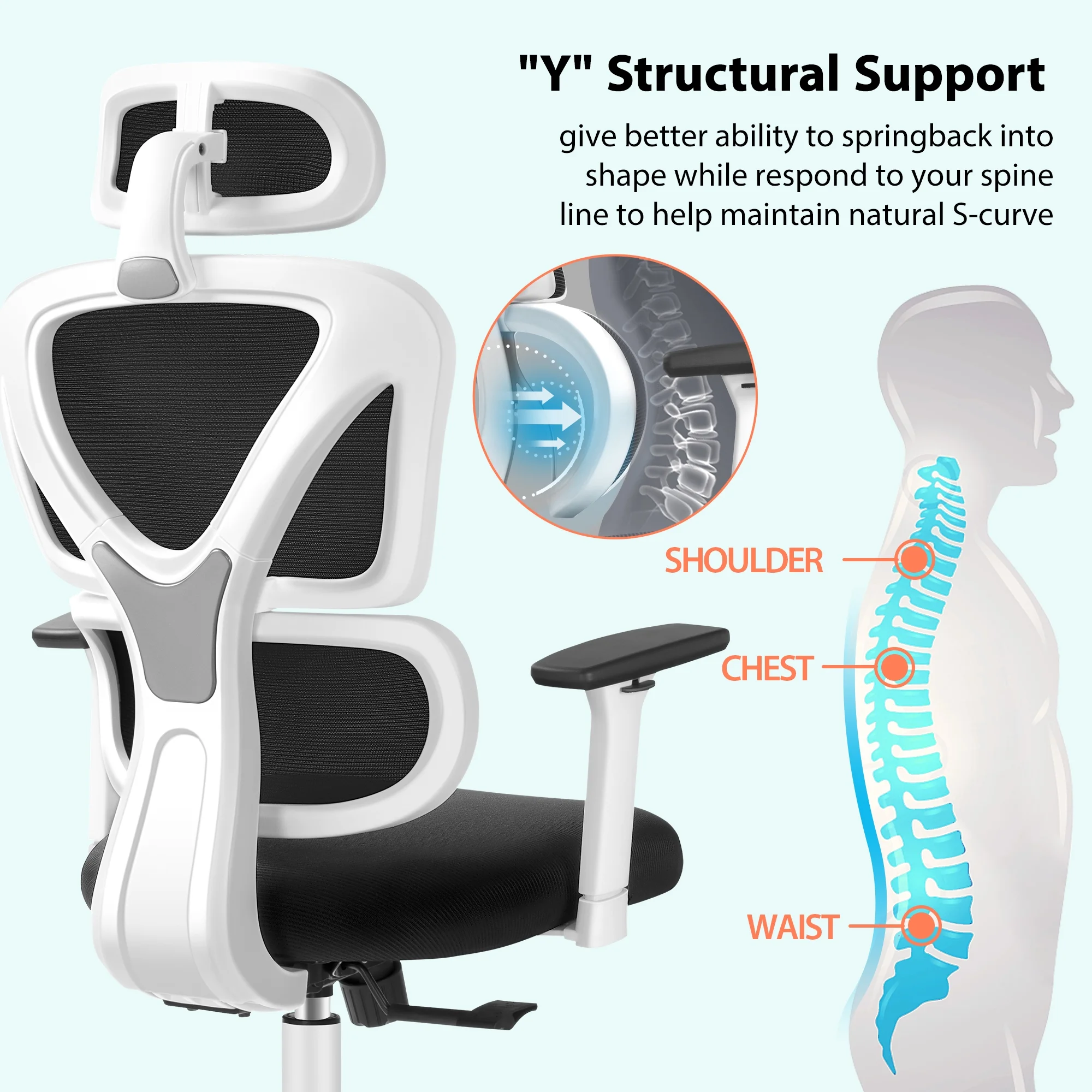 COOLHUT Ergonomic Office Chair, High Back Adjustable Computer Desk Chair with Lumbar Support, 500lb, Black