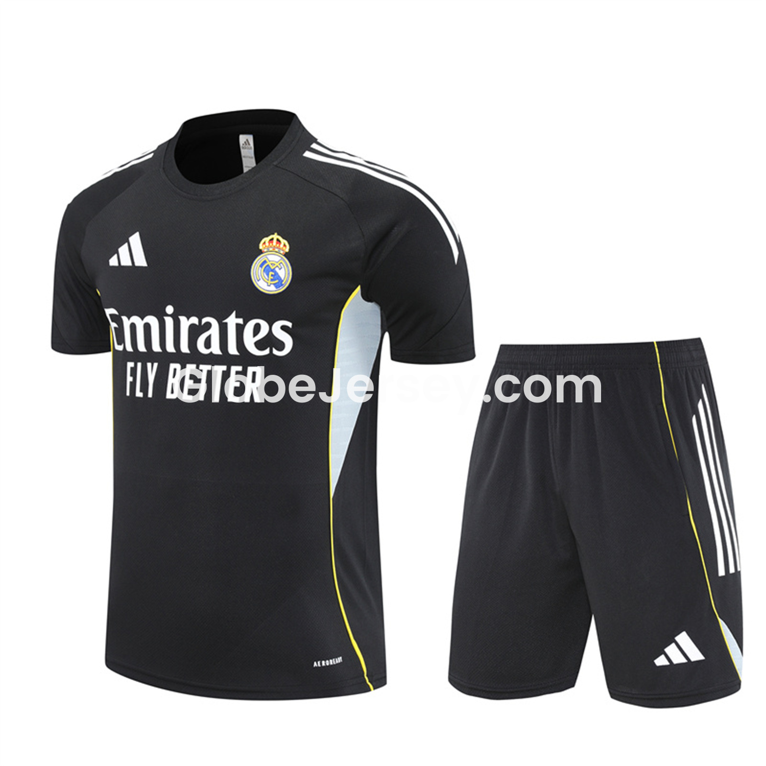 Real Madrid 25-26 Short-Sleeve Training Set - Yellow Line Black Top and Black Shorts