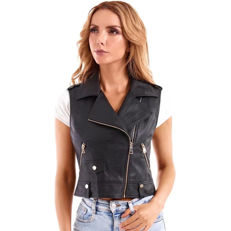 Faux Leather Vest For Women Lapel Sleeveless
