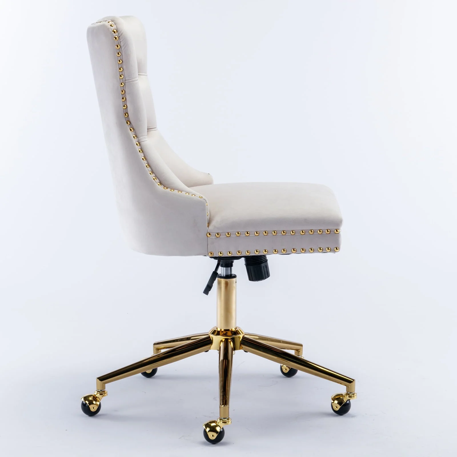 BTMWAY Office Chair, Velvet Upholstered Tufted Button Home Office Chair with Golden Metal Base, Adjustable Height, Swivel Ergonomic Task Chair, Luxury Desk Chair Computer Chair, Beige