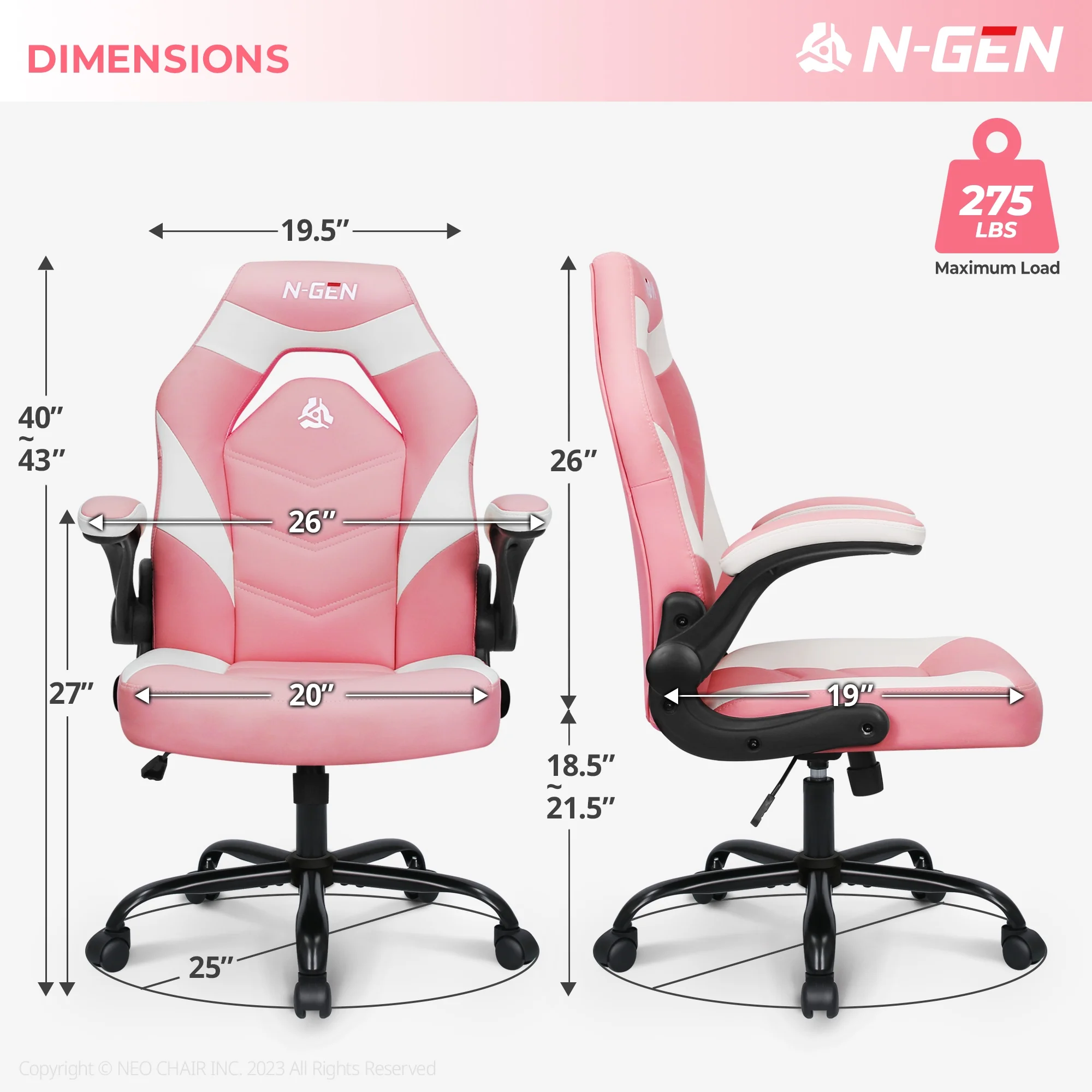 N-GEN Red Gaming Chair, Flip-up Armrest Computer Chair Ergonomic Office Chair PU Leather Desk Chair Executive Adjustable Swivel Task Chair