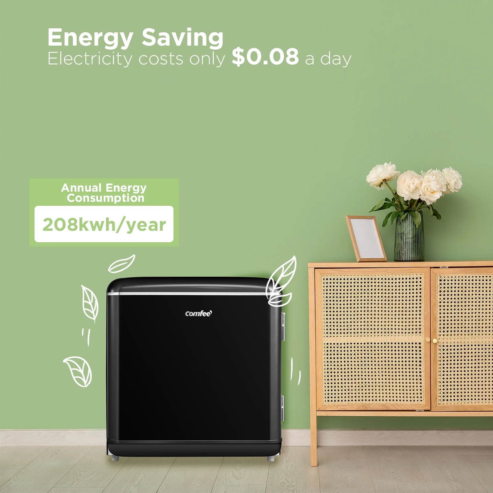 Comfee' 1.7 Cu.Ft Mini Fridge, Compact Retro Refrigerator, Energy Saving, Low Noise, Adjustable Thermostat, Single Door Small Fridge with Chiller Box for Bedroom, Office