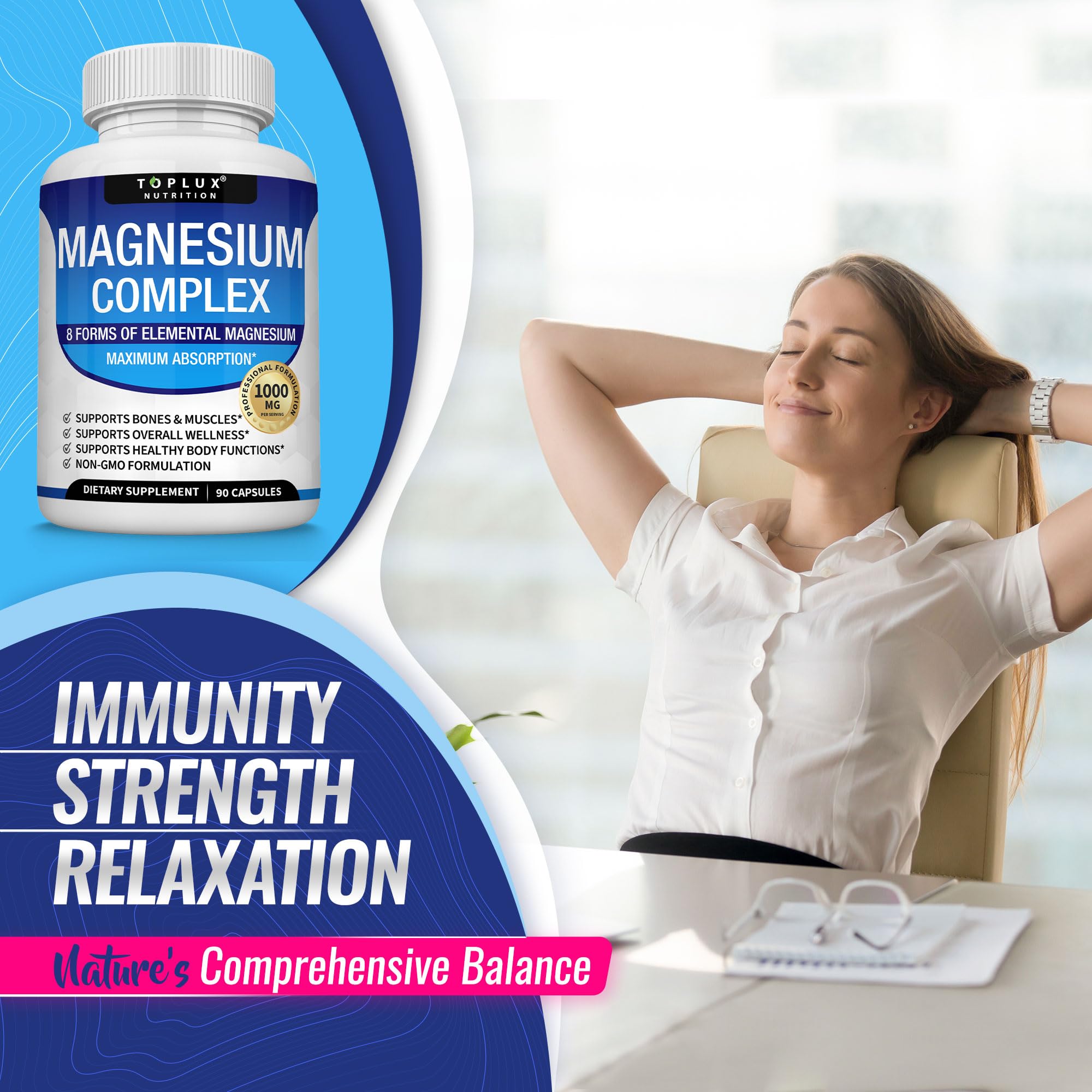 Magnesium Complex Formula: 8 Essential Forms of Magnesium - 3-Pack Set for Bone, Muscle, Recovery, and Energy Support; Vegan Formula