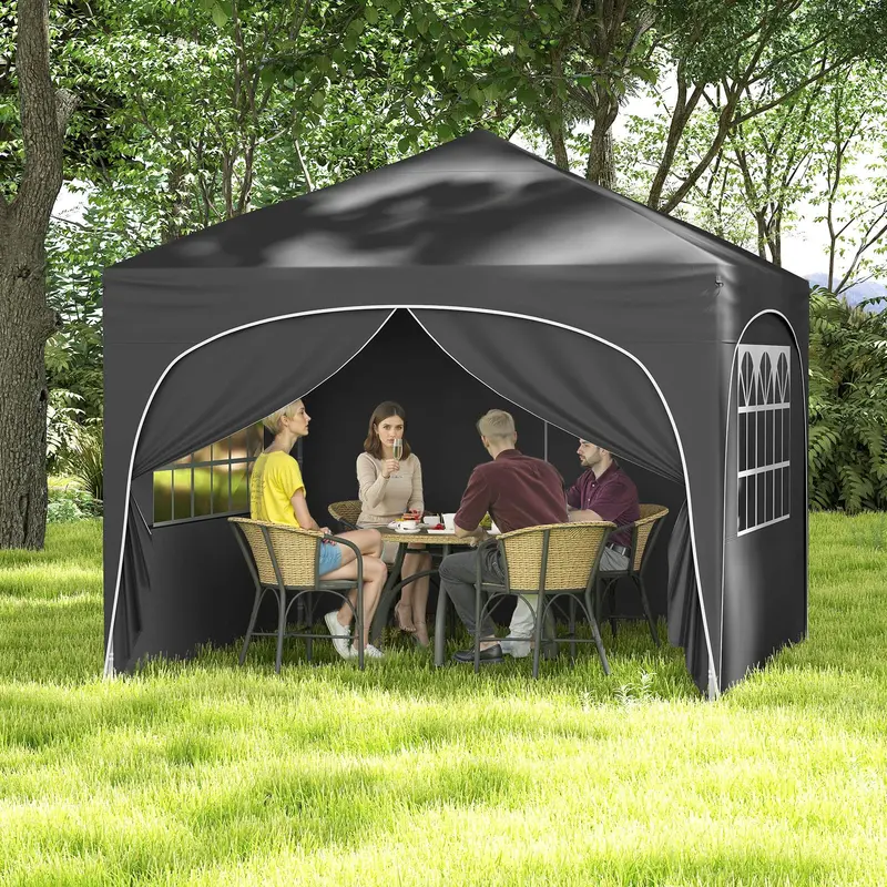 10′ x 10′ Pop-Up Canopy Tent with Four Zippered. Removable Sidewalls