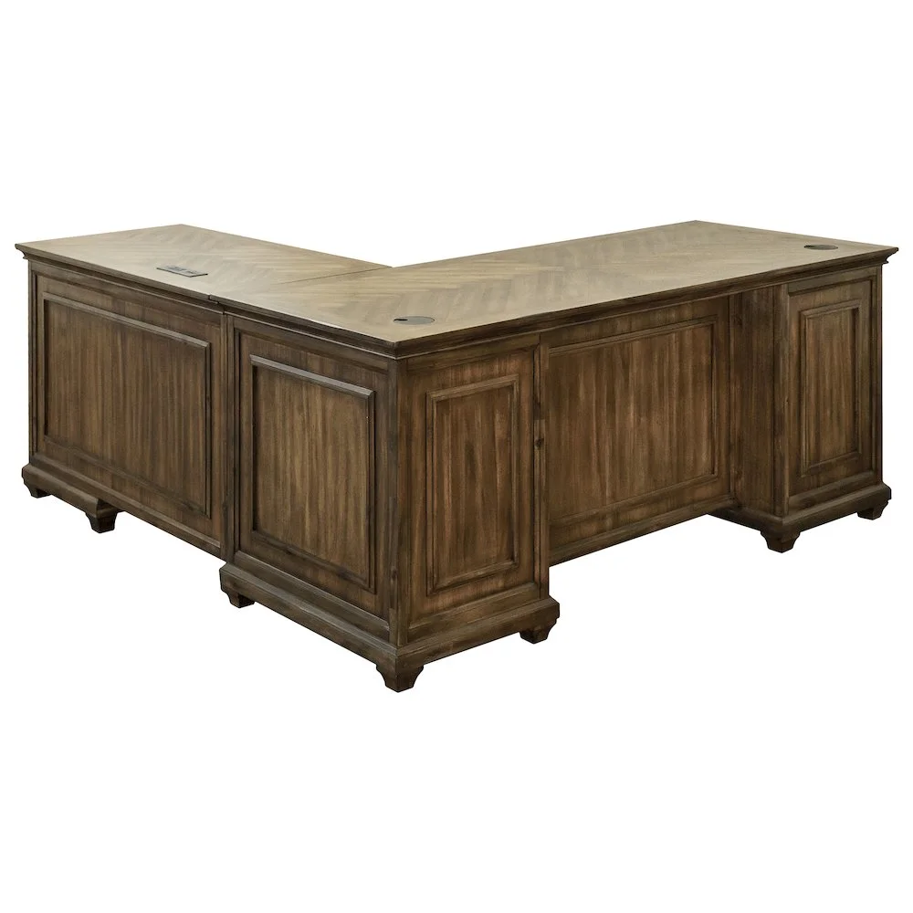 Martin Furniture Wood L-Desk Office Corner Desk Writing Table & Return in Brown